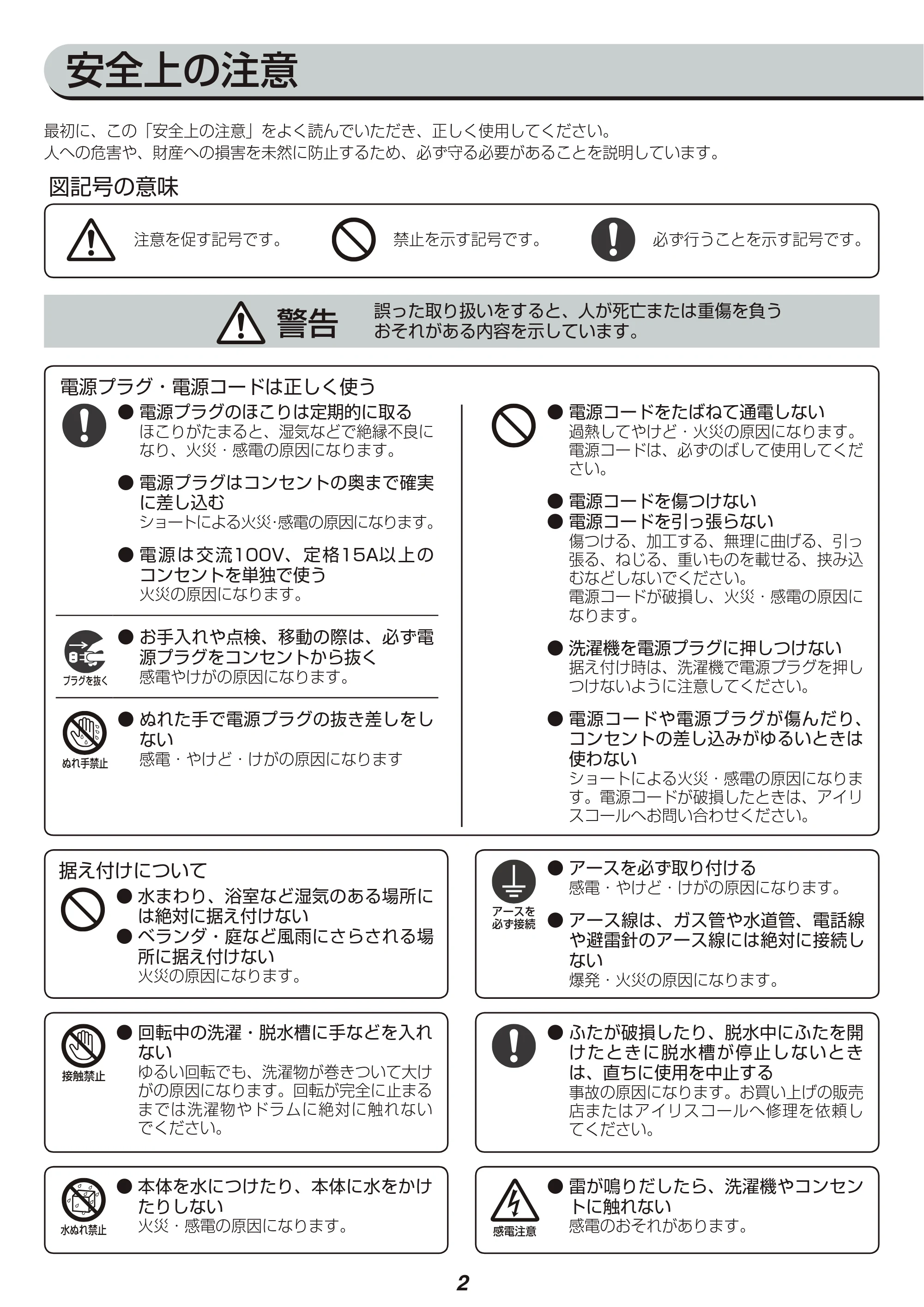 アイリスオーヤマ IAW-T701 取扱説明書 — 原本ページ — 2ページ