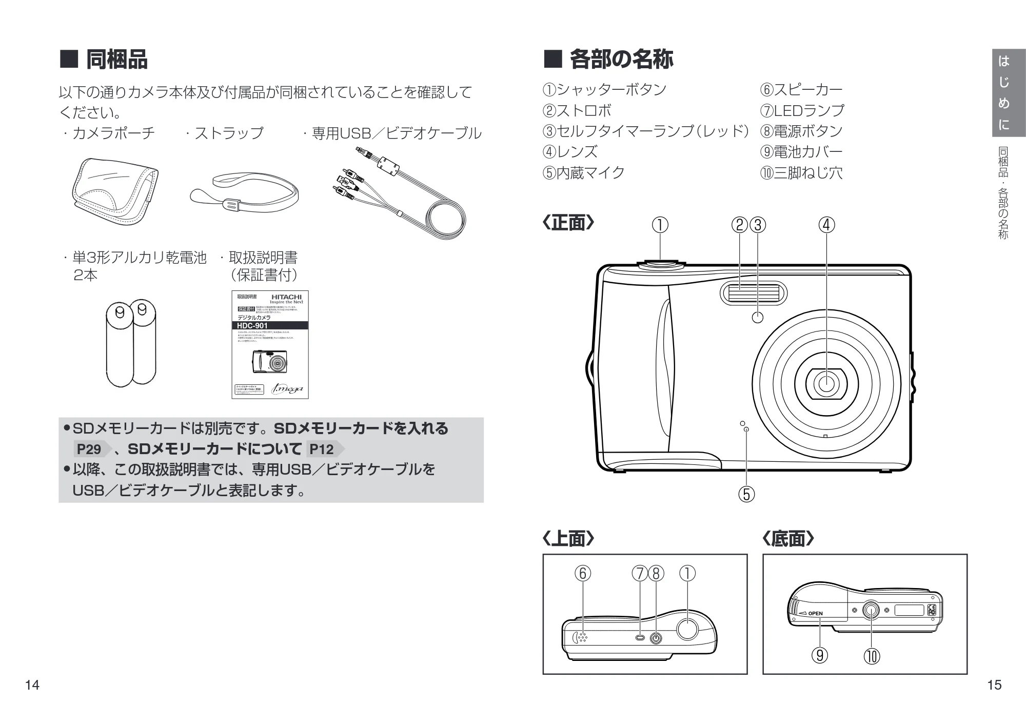 日立 HDC-901 取扱説明書 — 同梱品 — 原本ページ — 8ページ