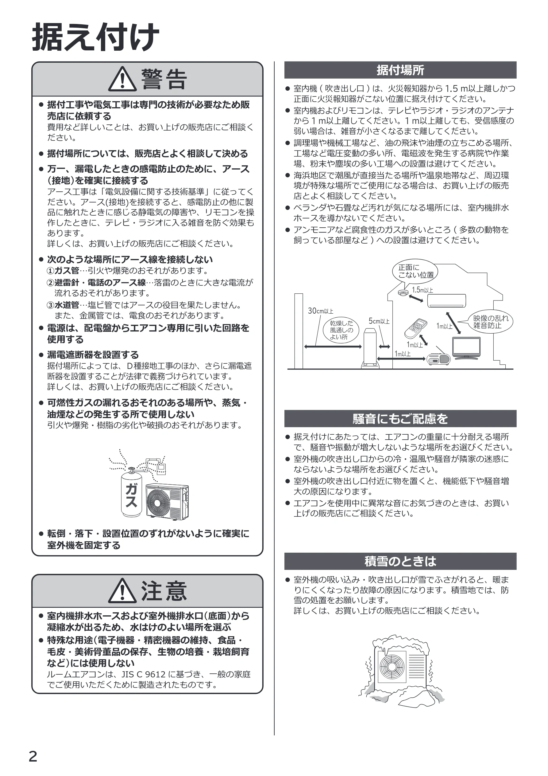 日立 RAS-BZ2226S / RAS-BZ2526S / RAS-BZ2826S 取扱説明書 — 据え付け — 図版 2-1 — 2ページ