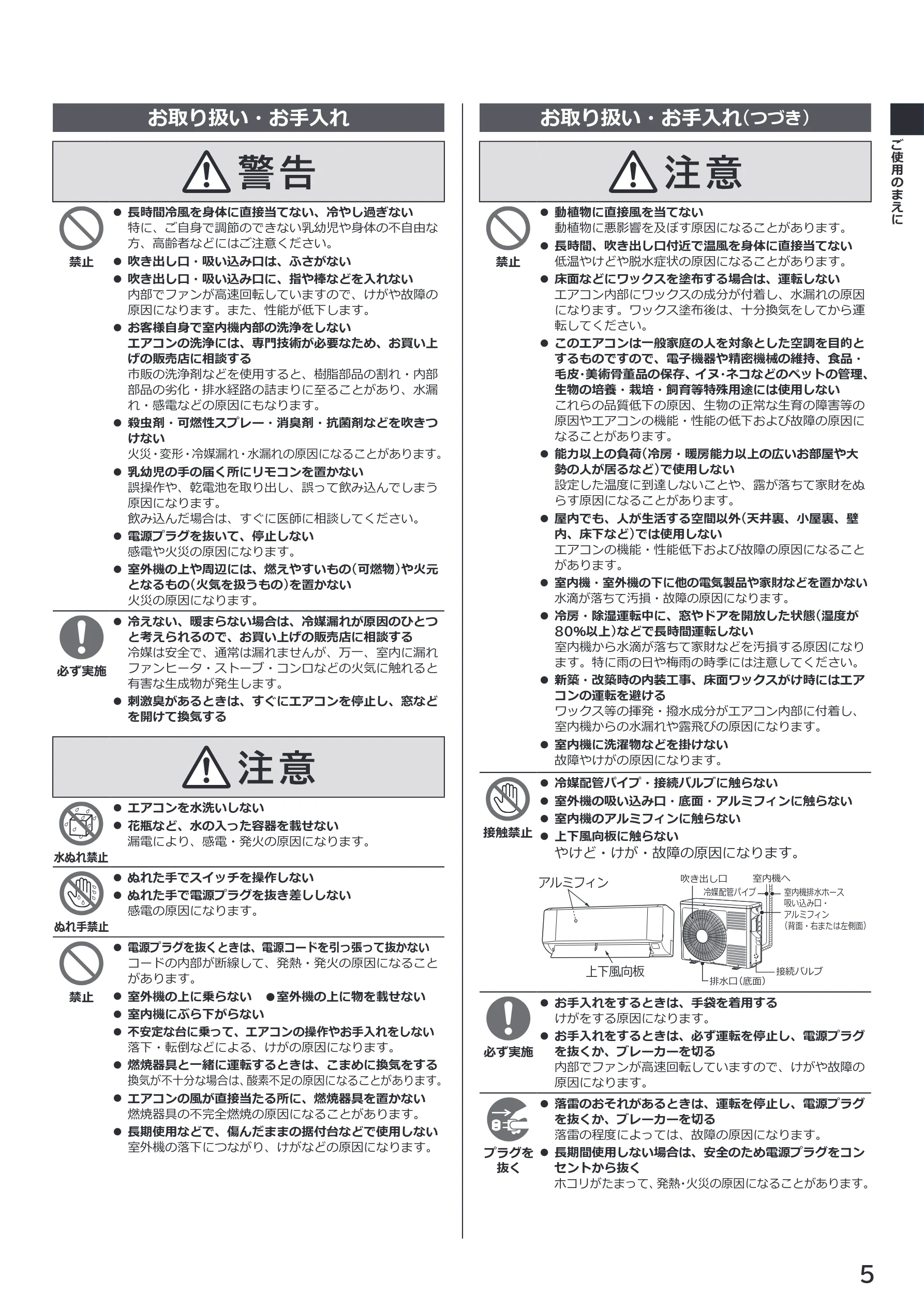日立 RAS-BZ2226S / RAS-BZ2526S / RAS-BZ2826S 取扱説明書 — お取り扱い・お手入れ — 図版 5-1 — 5ページ