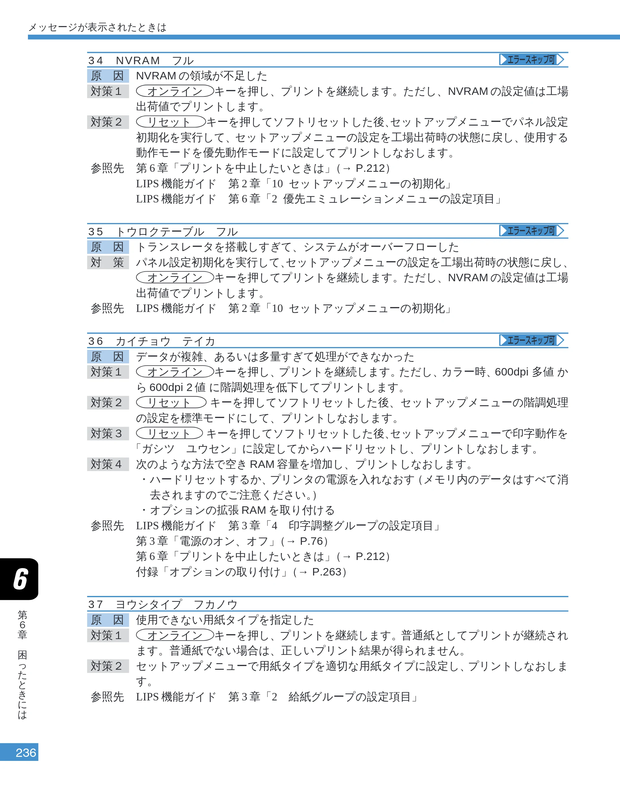 キヤノン LBP-2050 ユーザーズガイド （PDF形式／10.14Mバイト） — 34 NVRAM フル — 原本ページ — 239ページ
