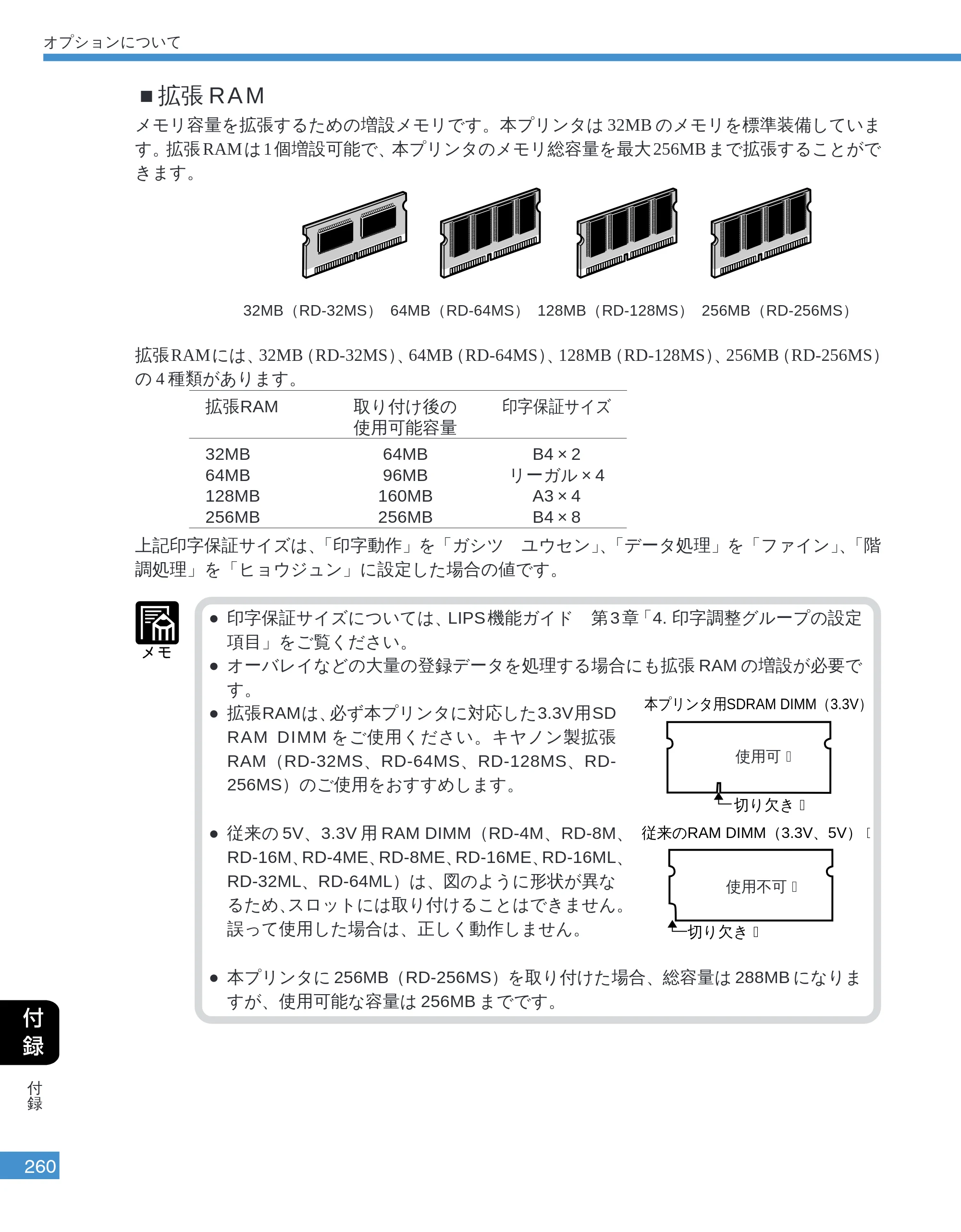 キヤノン LBP-2050 ユーザーズガイド （PDF形式／10.14Mバイト） — 拡張RAM — 原本ページ — 263ページ