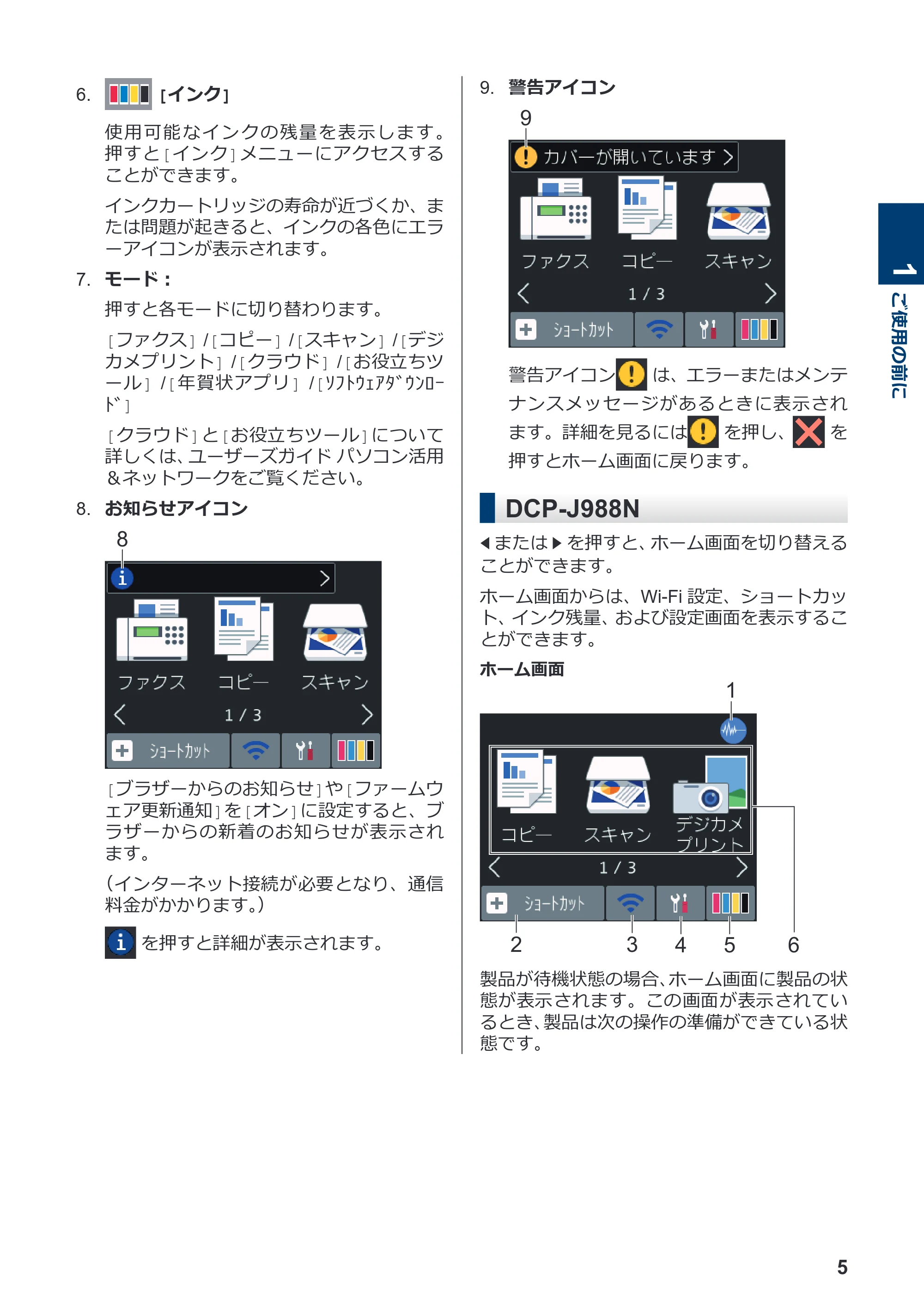ブラザー DCP-J988N / MFC-J1500N かんたん操作ガイド — 原本ページ — 6ページ