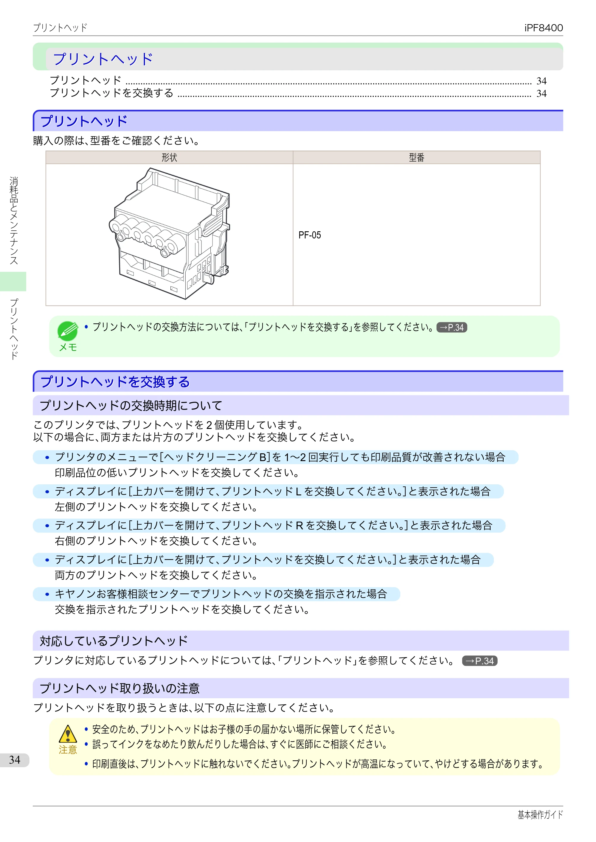 キヤノン iPF8400 基本操作ガイド（PDF：19.4MB） — プリントヘッド — 原本ページ — 34ページ