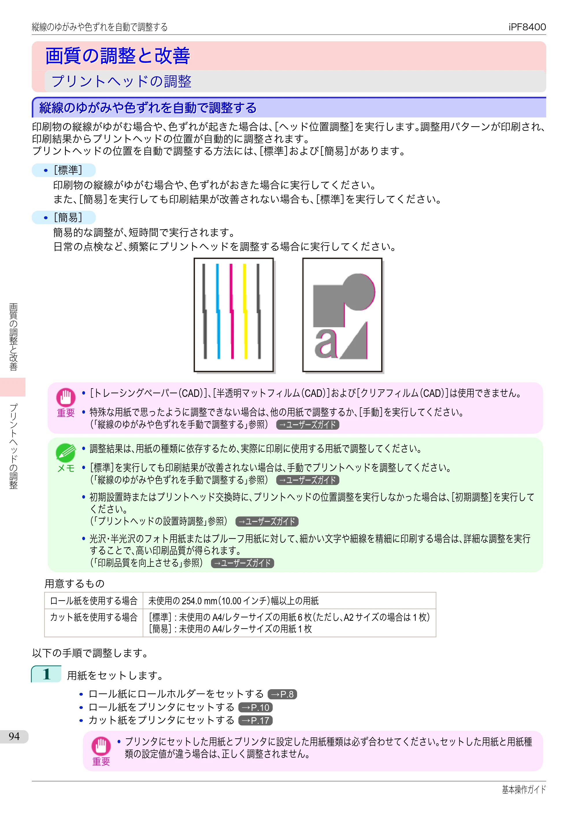 キヤノン iPF8400 基本操作ガイド（PDF：19.4MB） — 画質の調整と改善 — 原本ページ — 94ページ