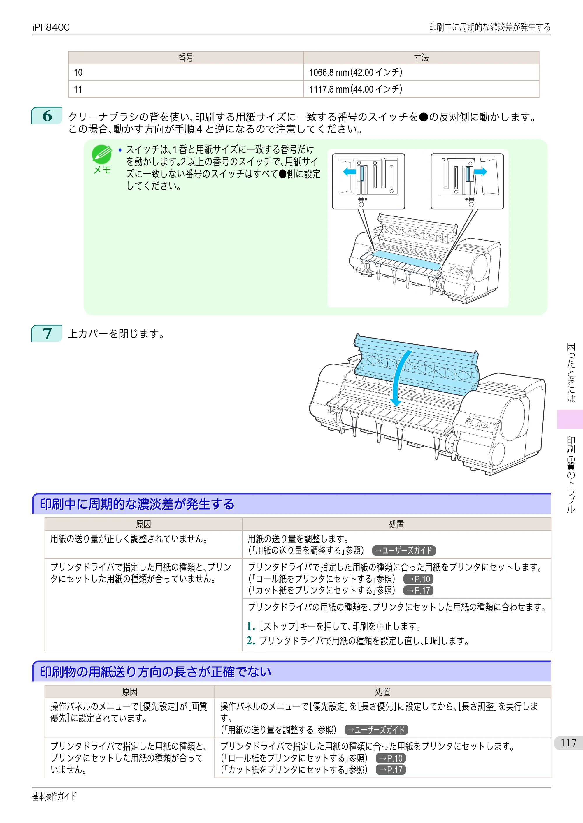 キヤノン iPF8400 基本操作ガイド（PDF：19.4MB） — 印刷中に周期的な濃淡差が発生する — 原本ページ — 117ページ