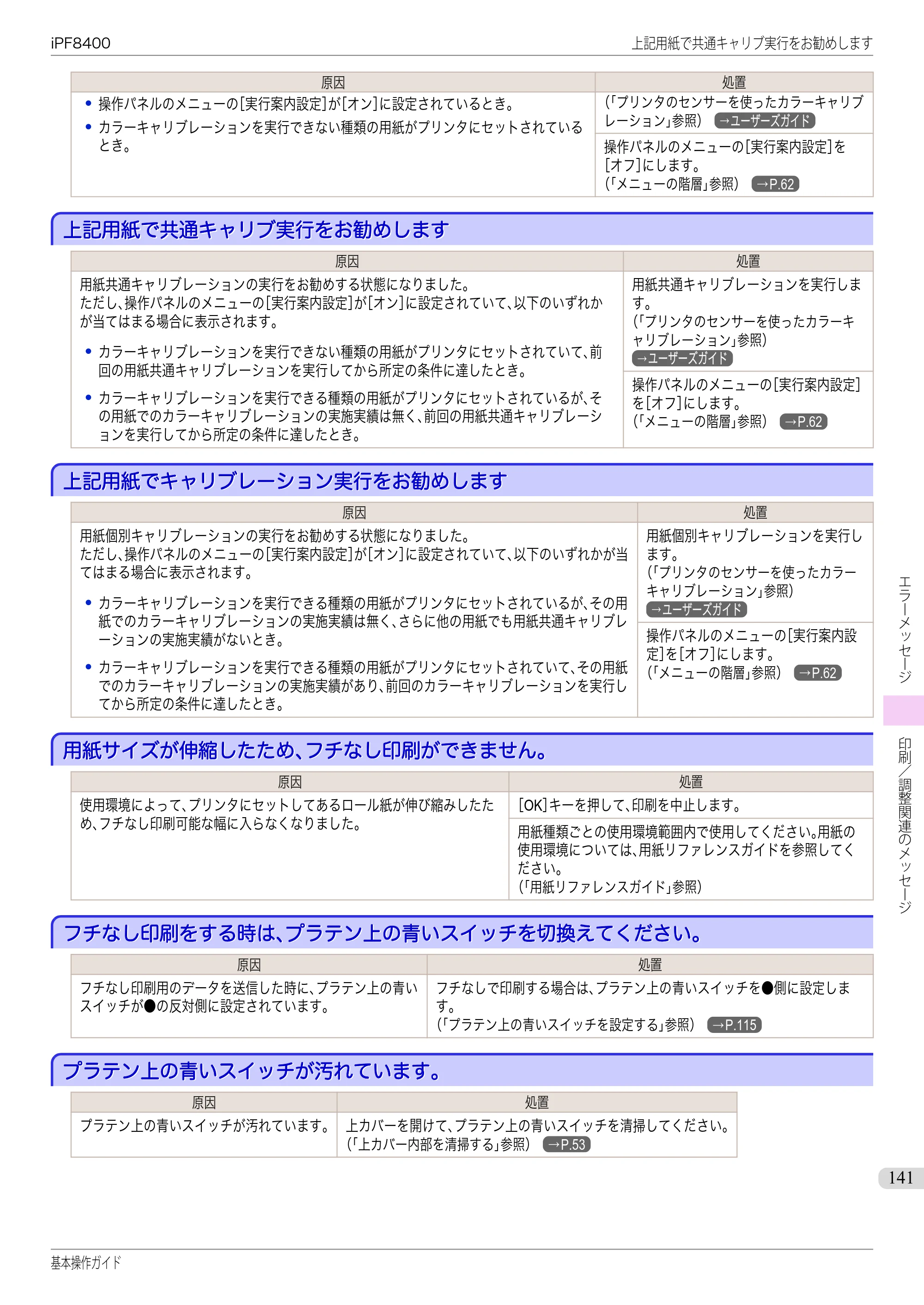 キヤノン iPF8400 基本操作ガイド（PDF：19.4MB） — 上記用紙で共通キャリブ実行をお勧めします — 原本ページ — 141ページ