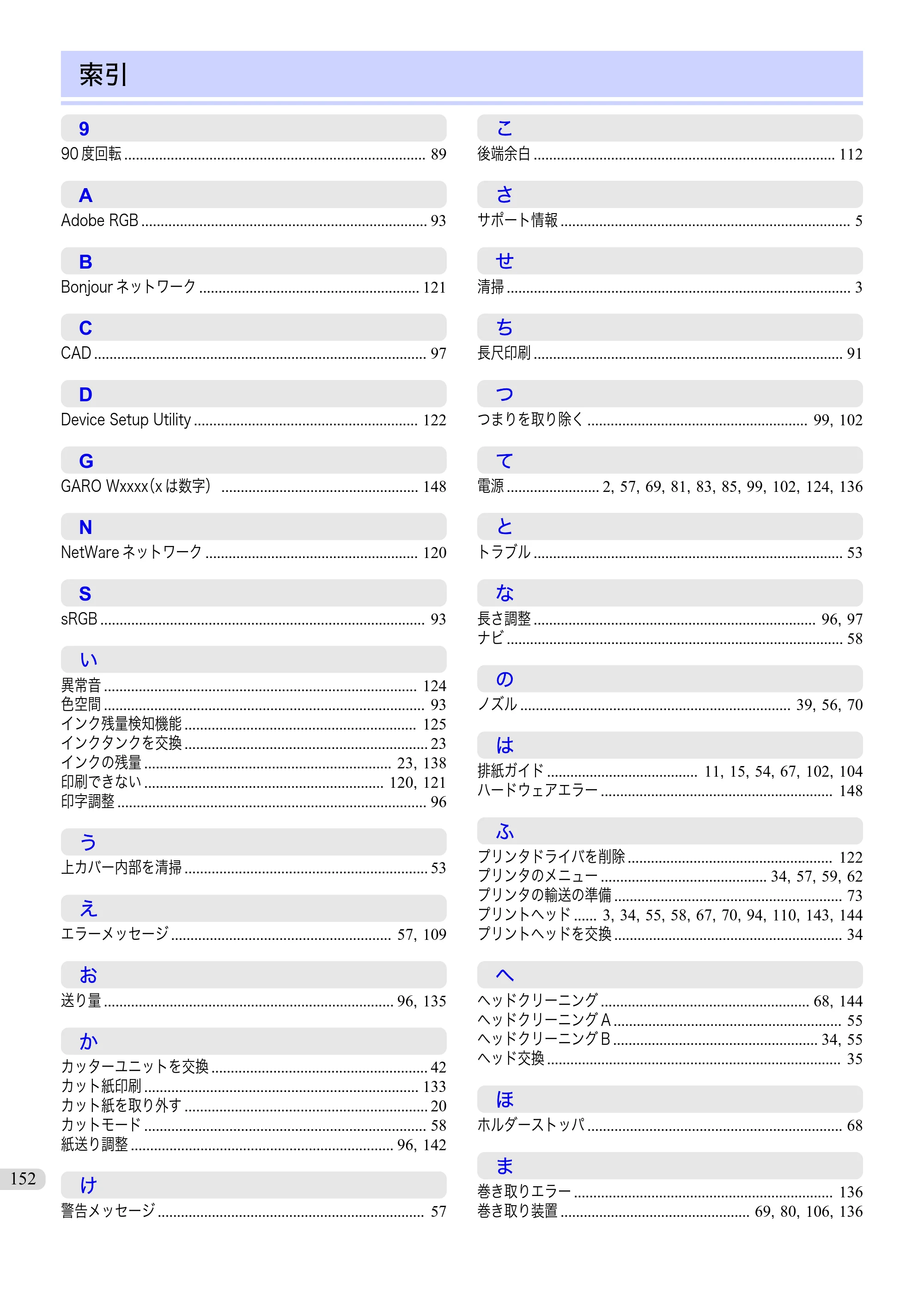 キヤノン iPF8400 基本操作ガイド（PDF：19.4MB） — 索引 — 原本ページ — 152ページ