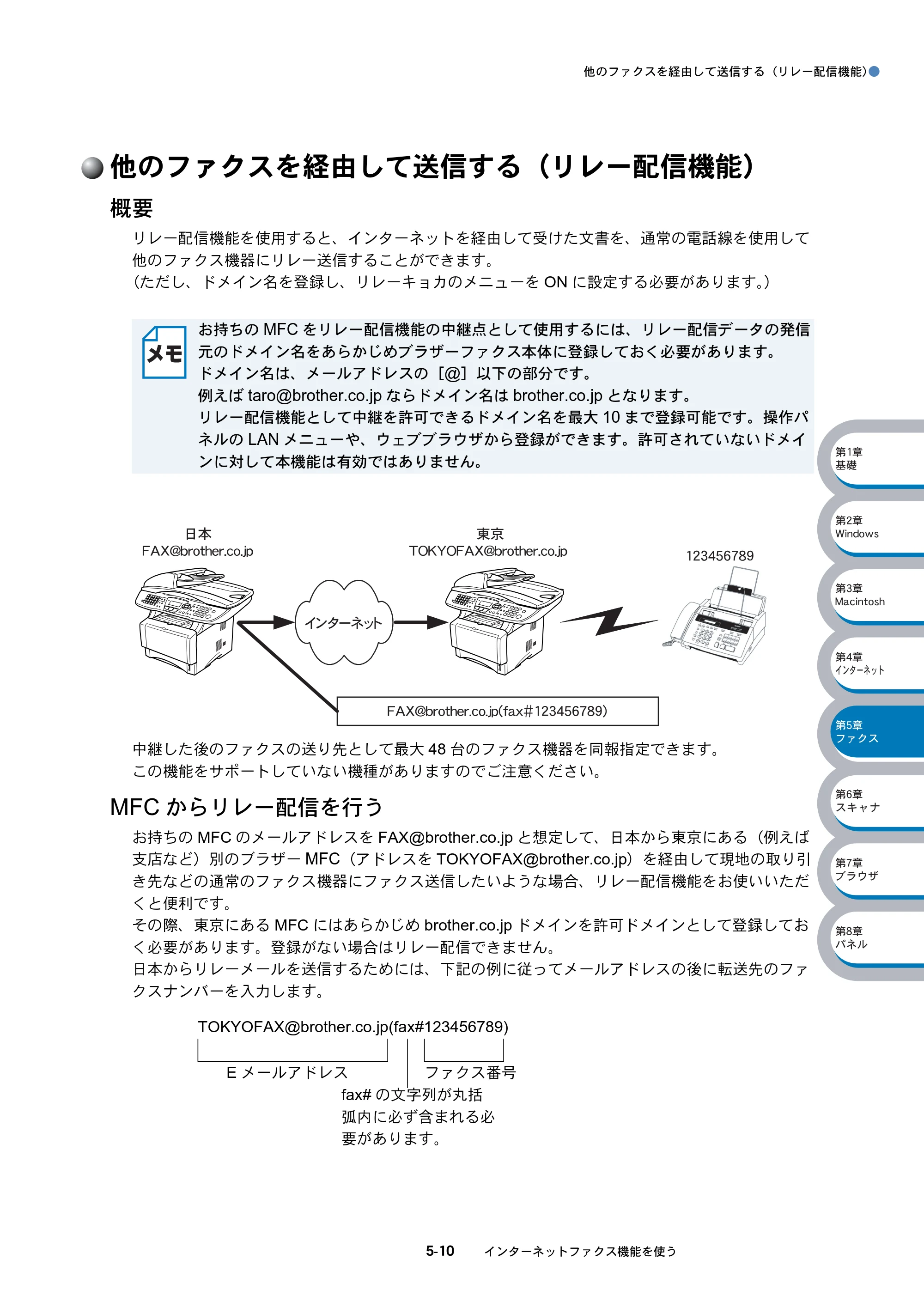 ブラザー DCP-8025J / DCP-8025JN / MFC-8820J ネットワーク取扱説明書 — 他のファクスを経由して送信する（リレー配信機能） — 原本ページ — 86ページ