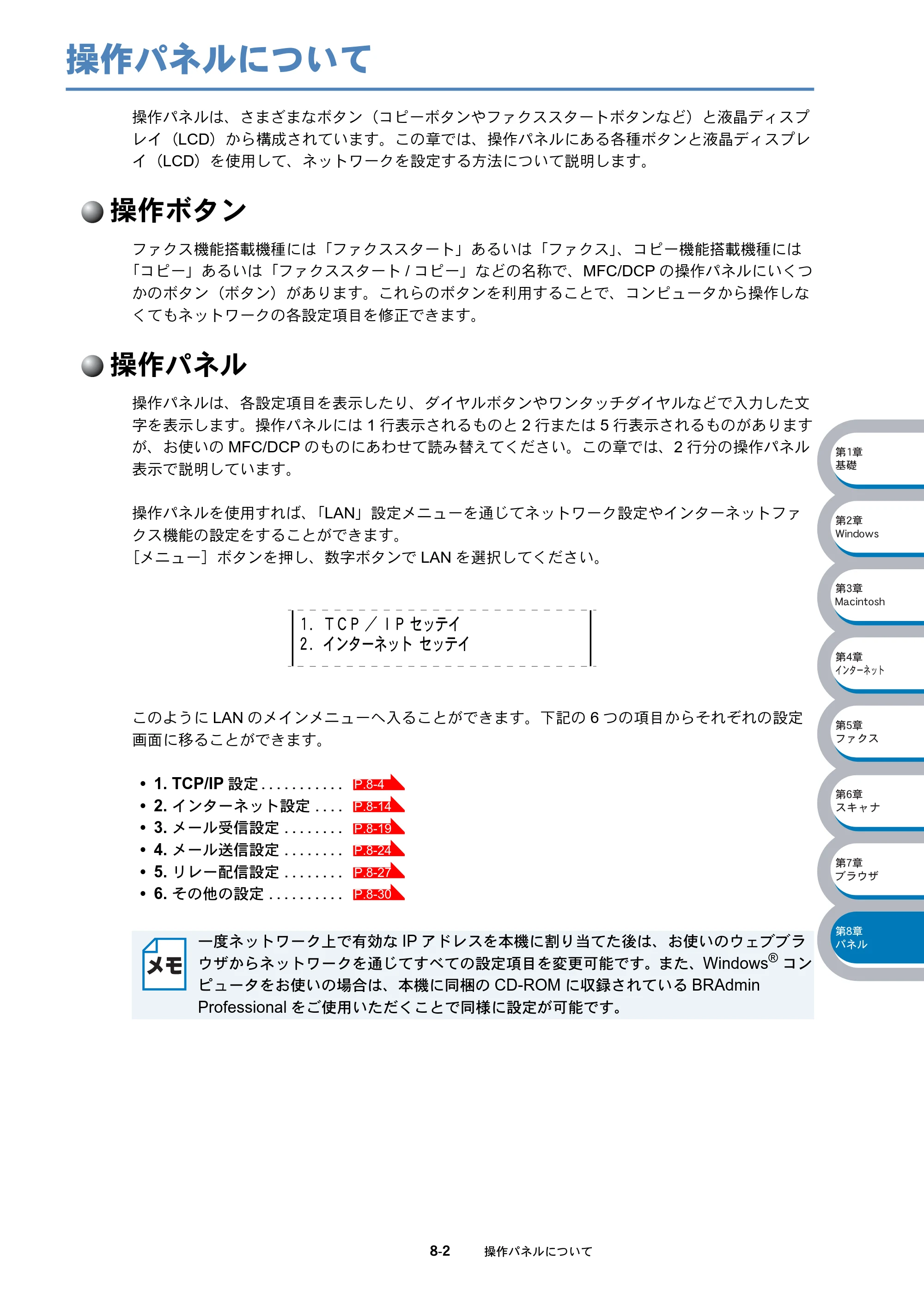 ブラザー DCP-8025J / DCP-8025JN / MFC-8820J ネットワーク取扱説明書 — 操作パネルについて — 原本ページ — 113ページ