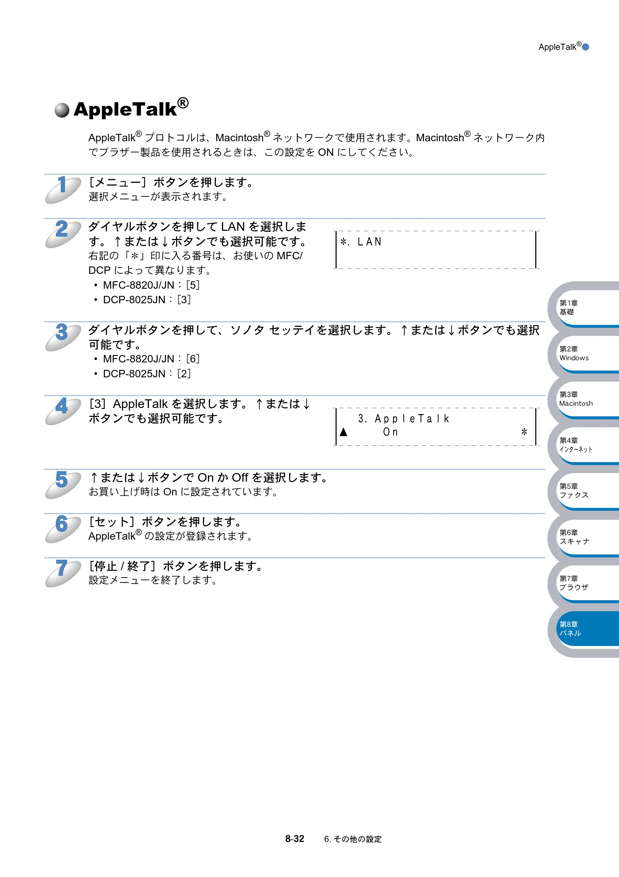 ブラザー DCP-8025J / DCP-8025JN / MFC-8820J ネットワーク取扱説明書 — AppleTalk(R) — 原本ページ — 143ページ
