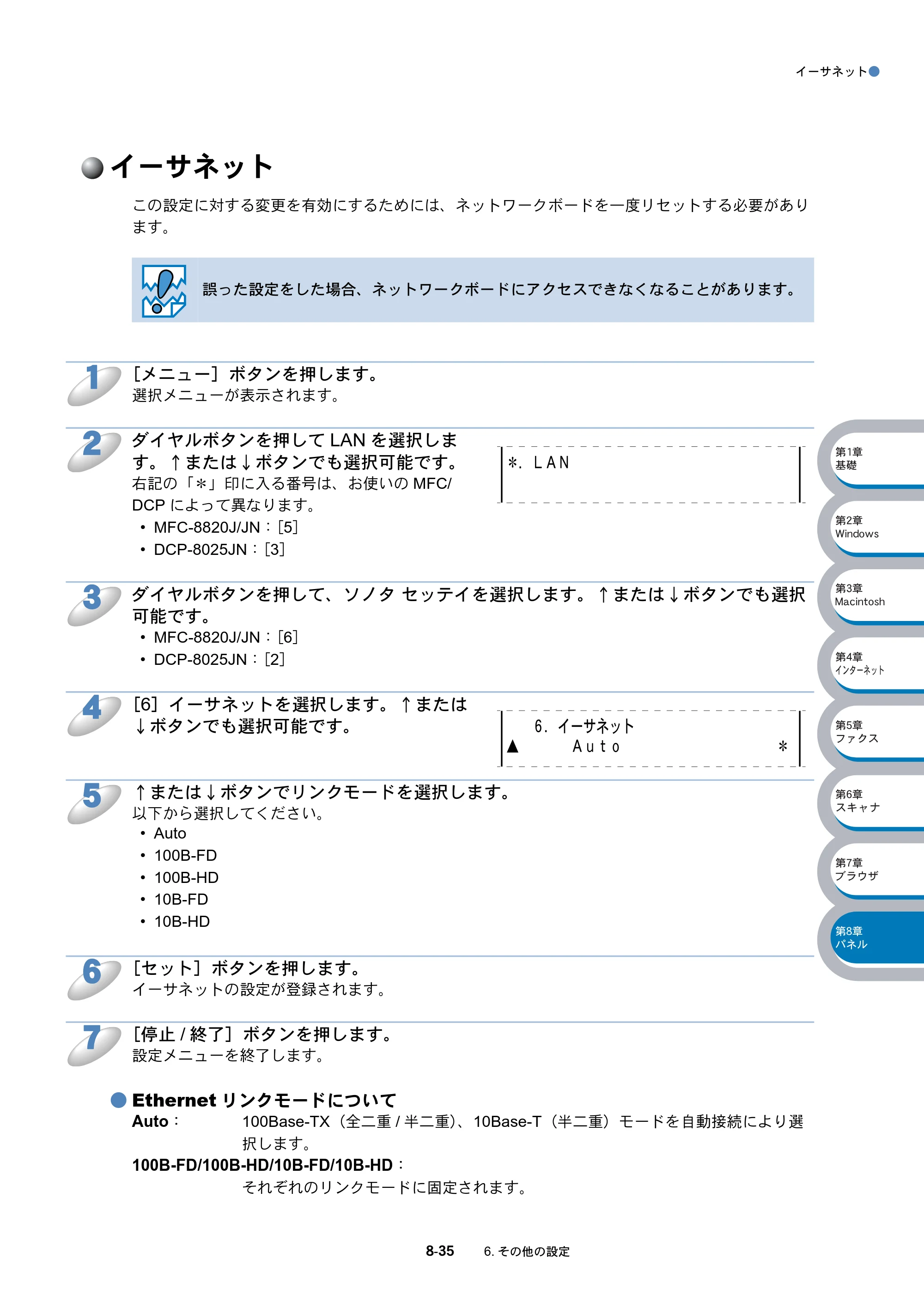 ブラザー DCP-8025J / DCP-8025JN / MFC-8820J ネットワーク取扱説明書 — イーサネット — 原本ページ — 146ページ