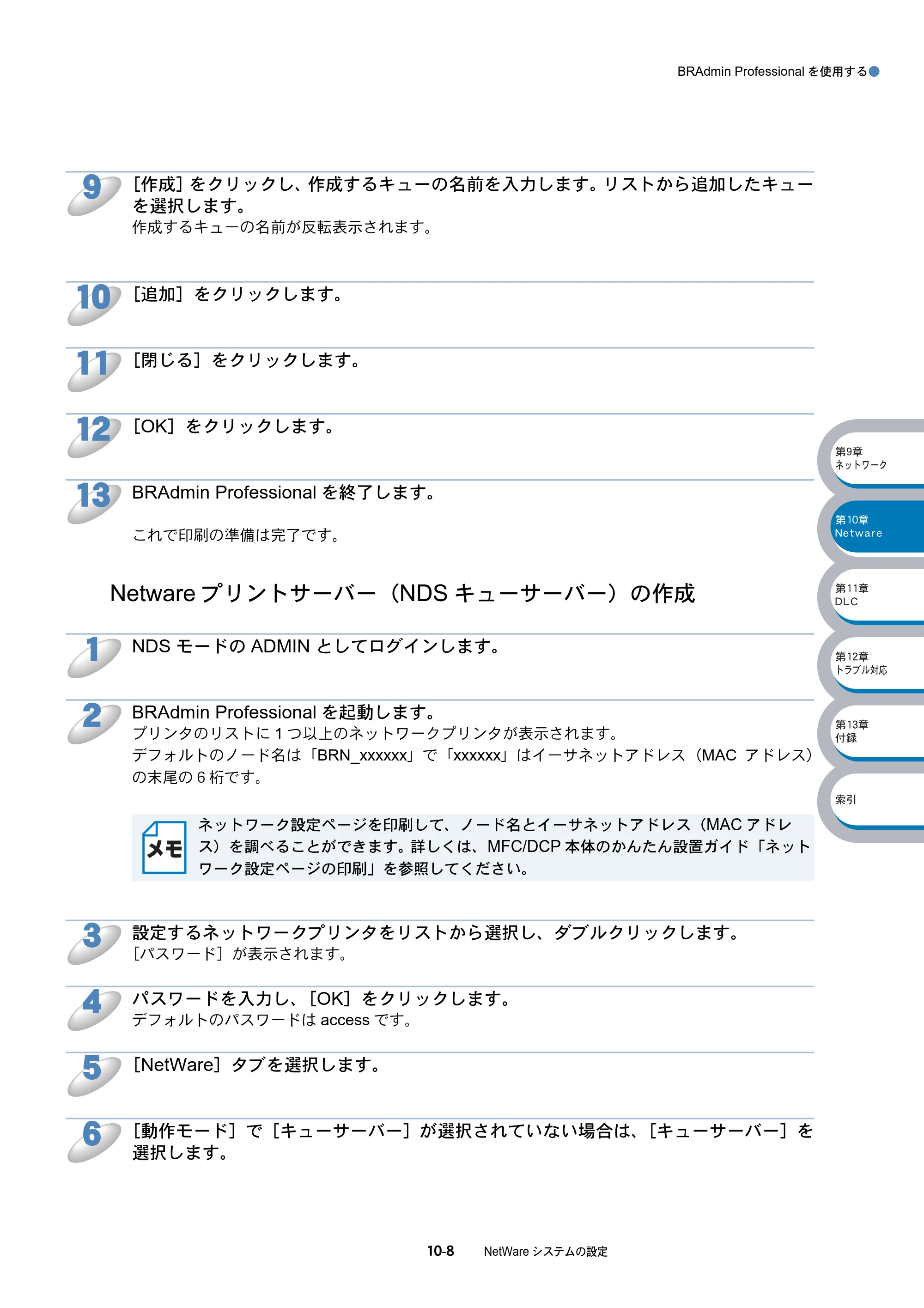 ブラザー DCP-8025J / DCP-8025JN / MFC-8820J ネットワーク取扱説明書 — Netwareプリントサーバー（NDSキューサーバー）の作成 — 原本ページ — 166ページ
