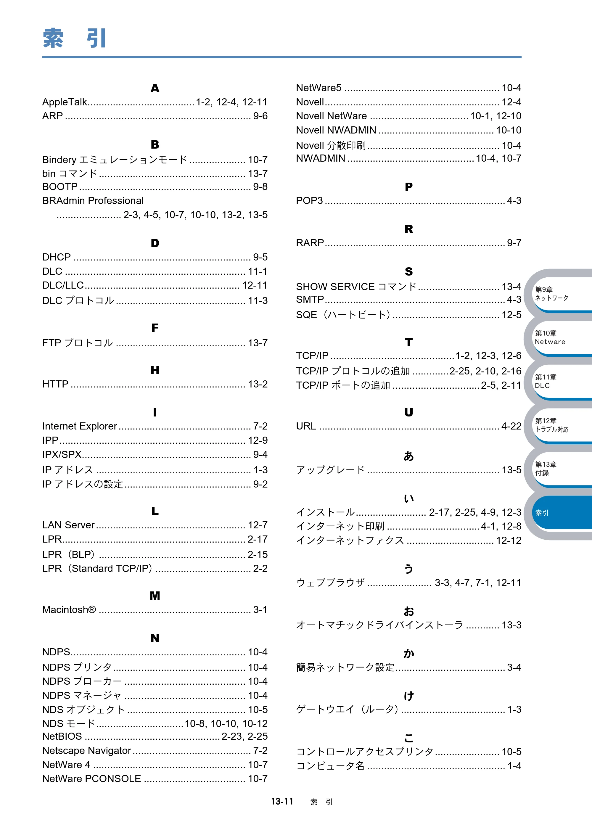 ブラザー DCP-8025J / DCP-8025JN / MFC-8820J ネットワーク取扱説明書 — 索引 — 原本ページ — 206ページ