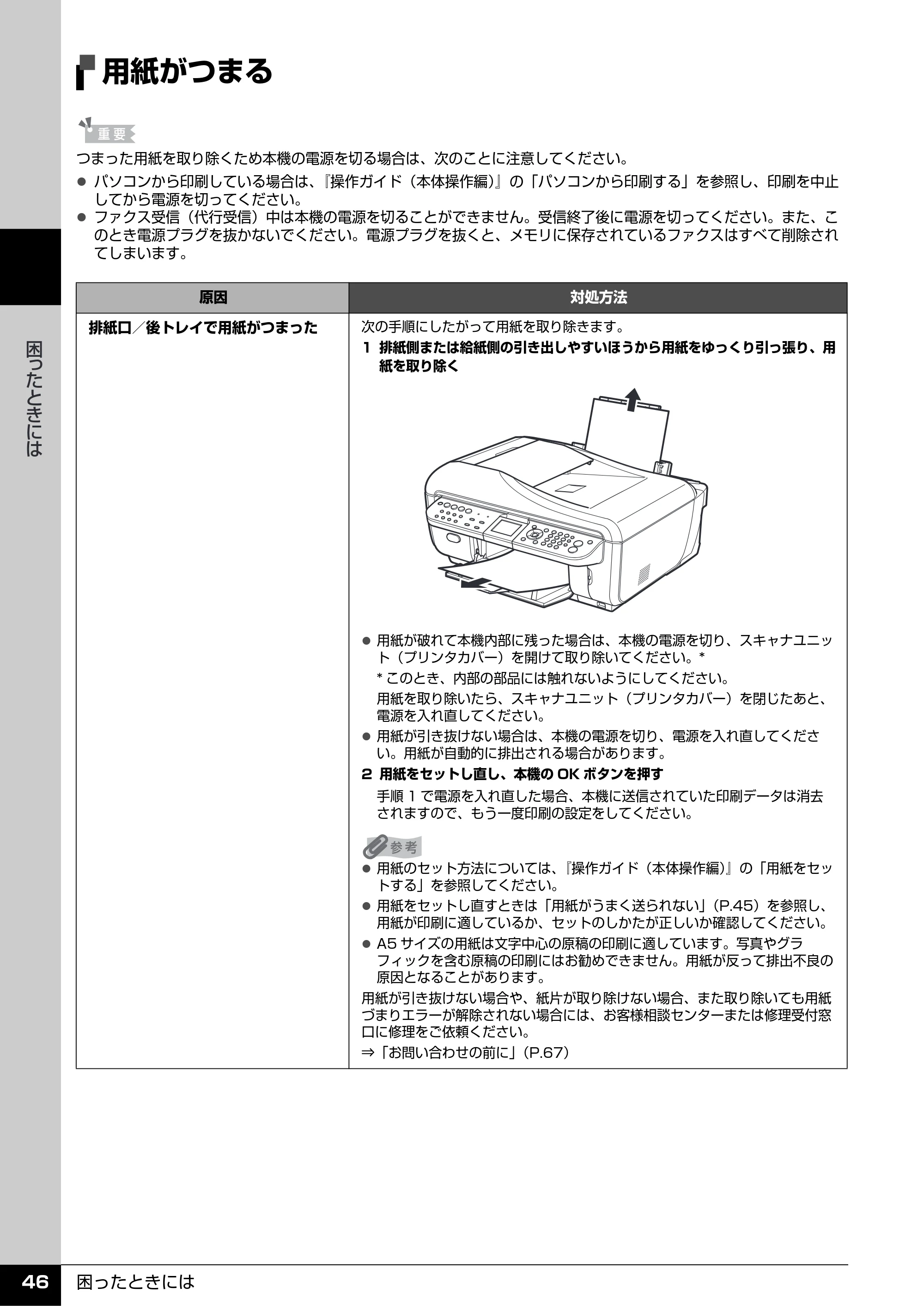 キヤノン PIXUS MX7600 操作ガイド (お手入れ・困ったときには編) (PDF形式/7.23Mバイト) — 用紙がつまる — 原本ページ — 47ページ