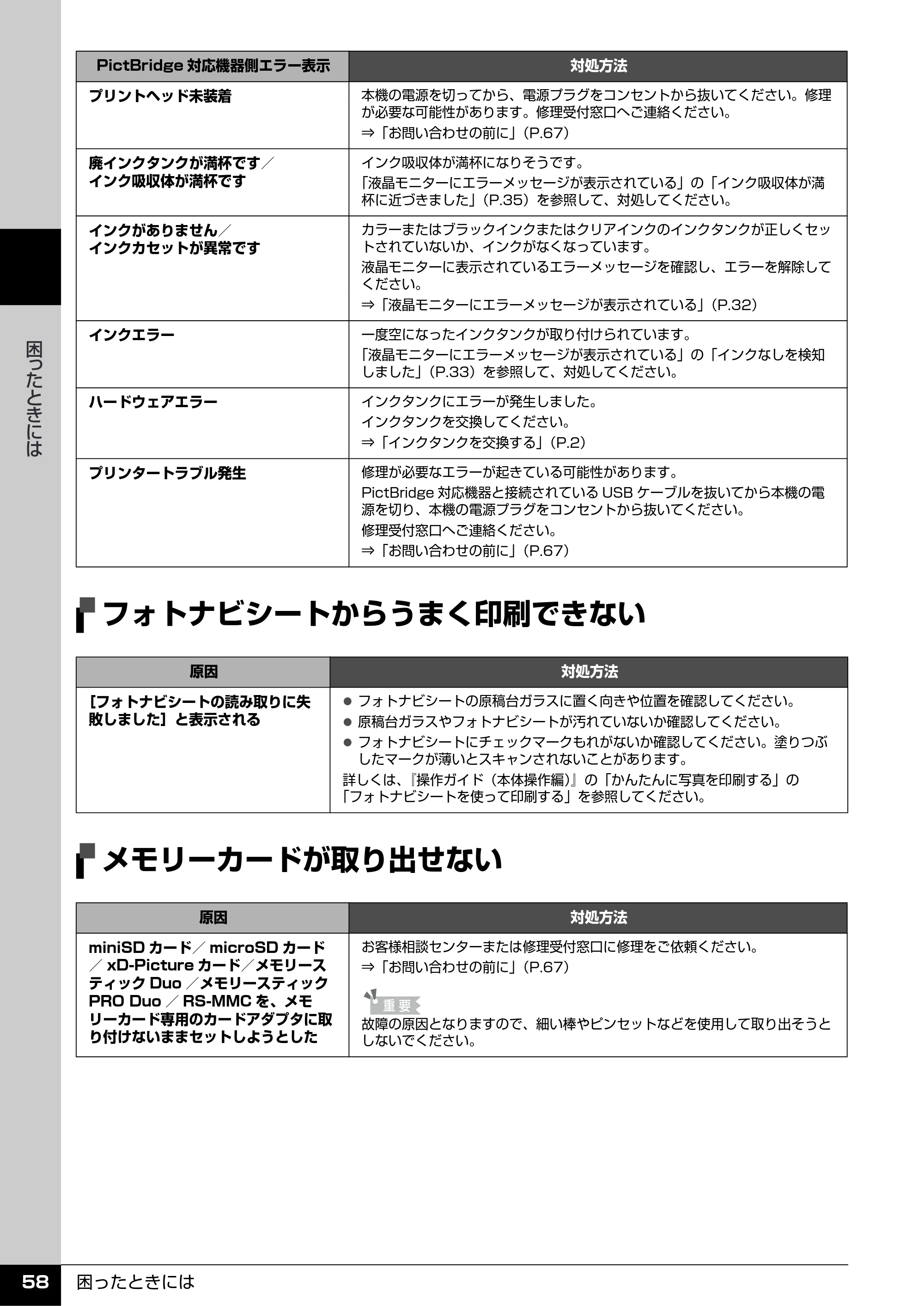 キヤノン PIXUS MX7600 操作ガイド (お手入れ・困ったときには編) (PDF形式/7.23Mバイト) — フォトナビシートからうまく印刷できない — 原本ページ — 59ページ