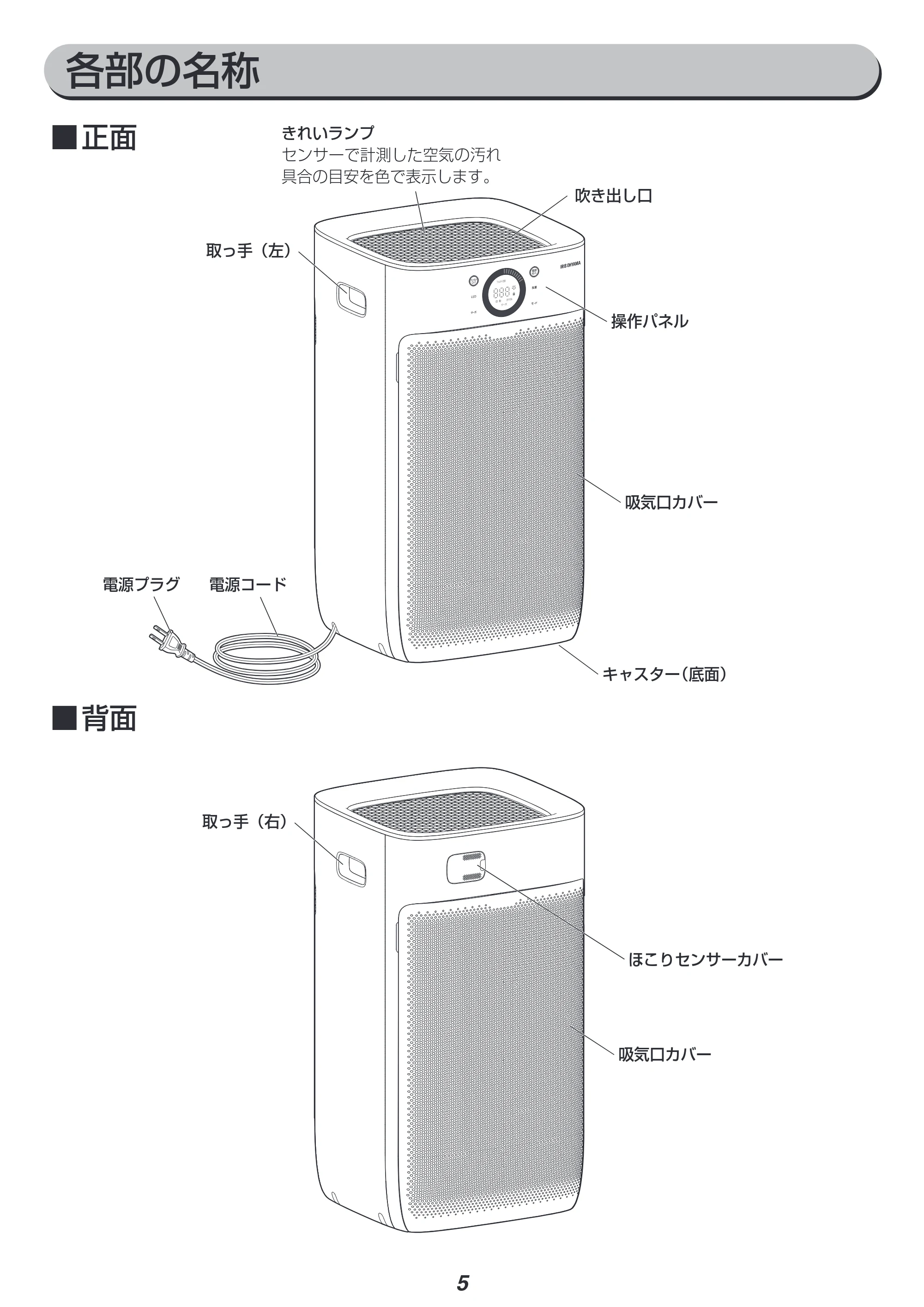 アイリスオーヤマ IAP-A110 取扱説明書 — 原本ページ — 5ページ