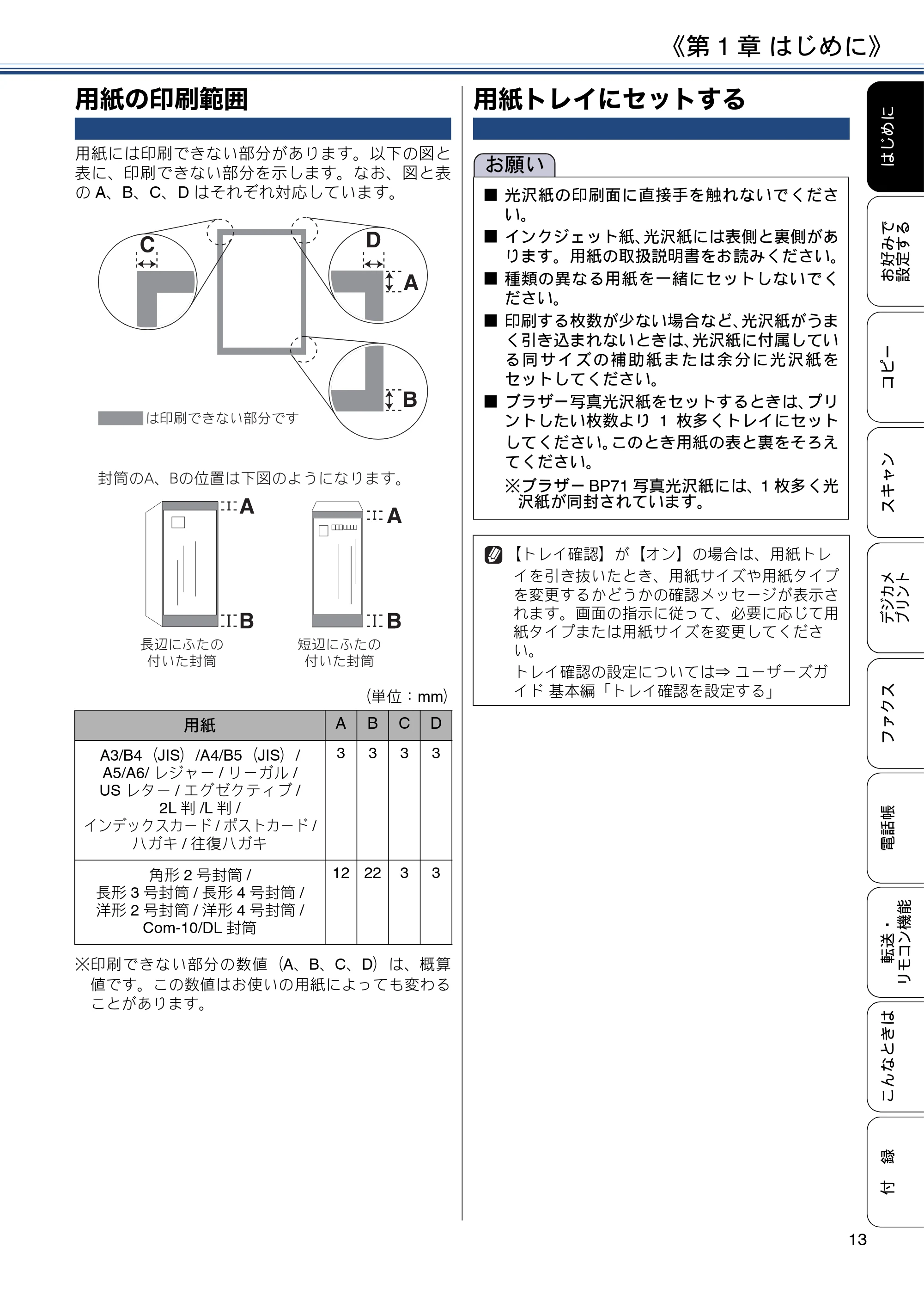 ブラザー MFC-J4725N ユーザーズガイド ~応用編~ — 用紙の印刷範囲 — 原本ページ — 13ページ