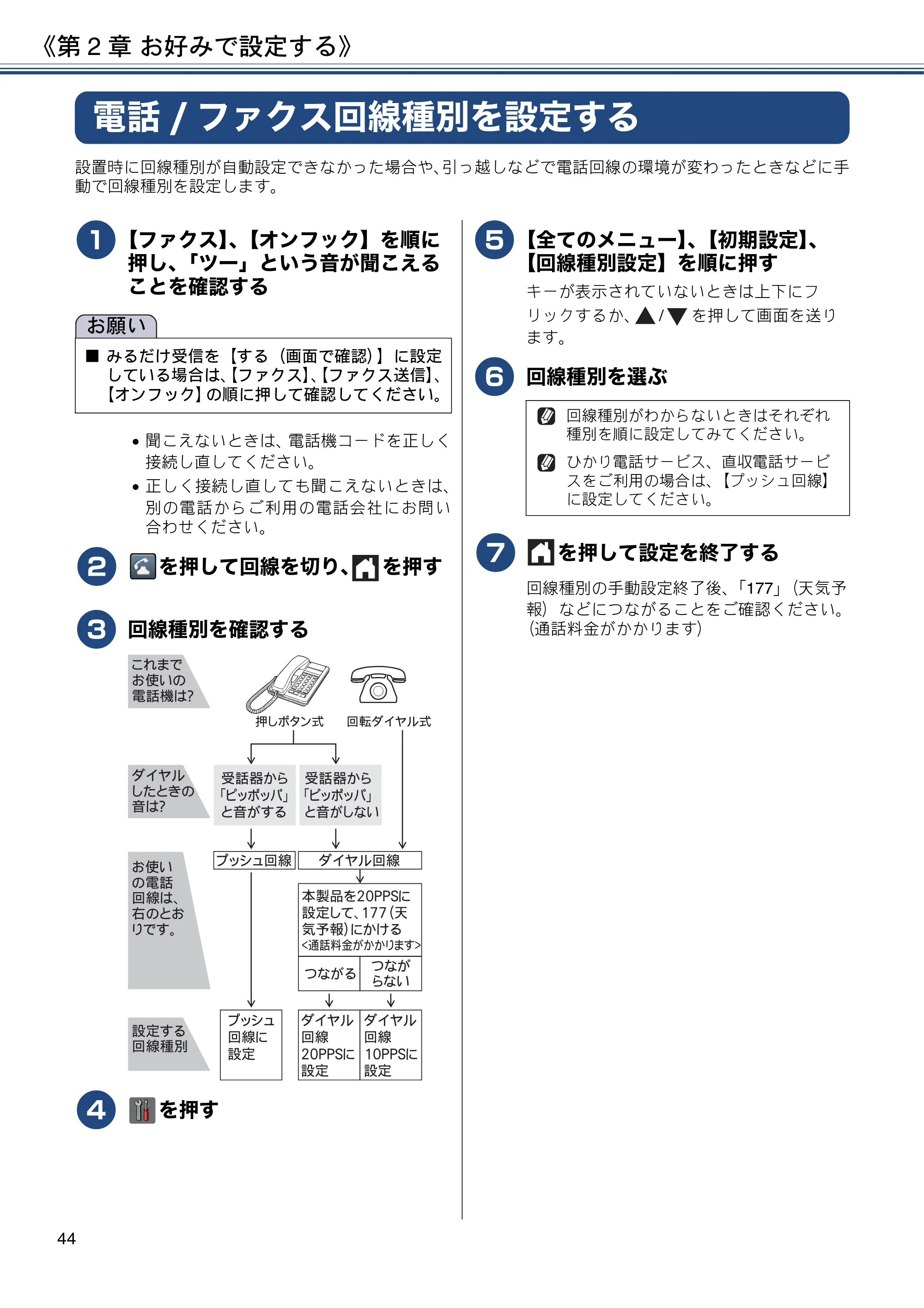 ブラザー MFC-J4725N ユーザーズガイド ~応用編~ — 電話/ファクス回線種別を設定する — 原本ページ — 44ページ