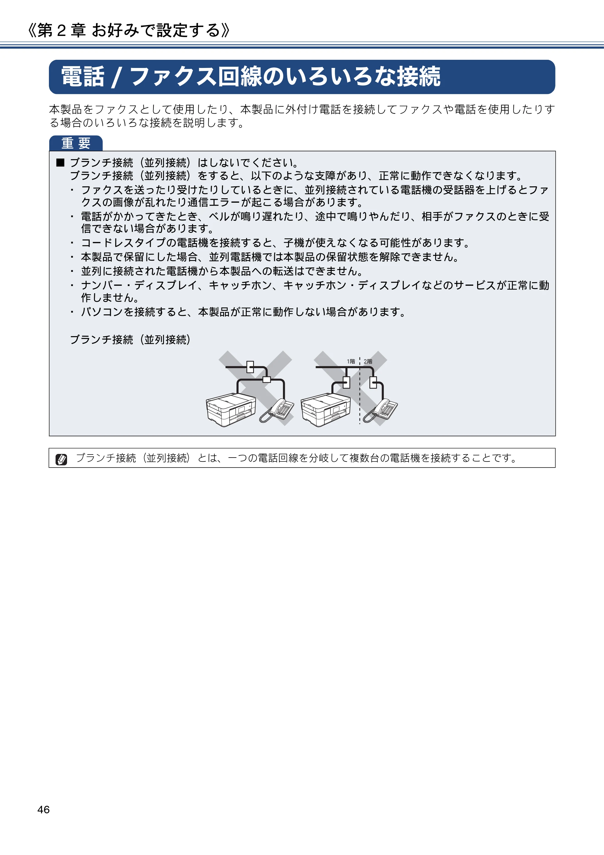 ブラザー MFC-J4725N ユーザーズガイド ~応用編~ — 電話/ファクス回線のいろいろな接続 — 原本ページ — 46ページ