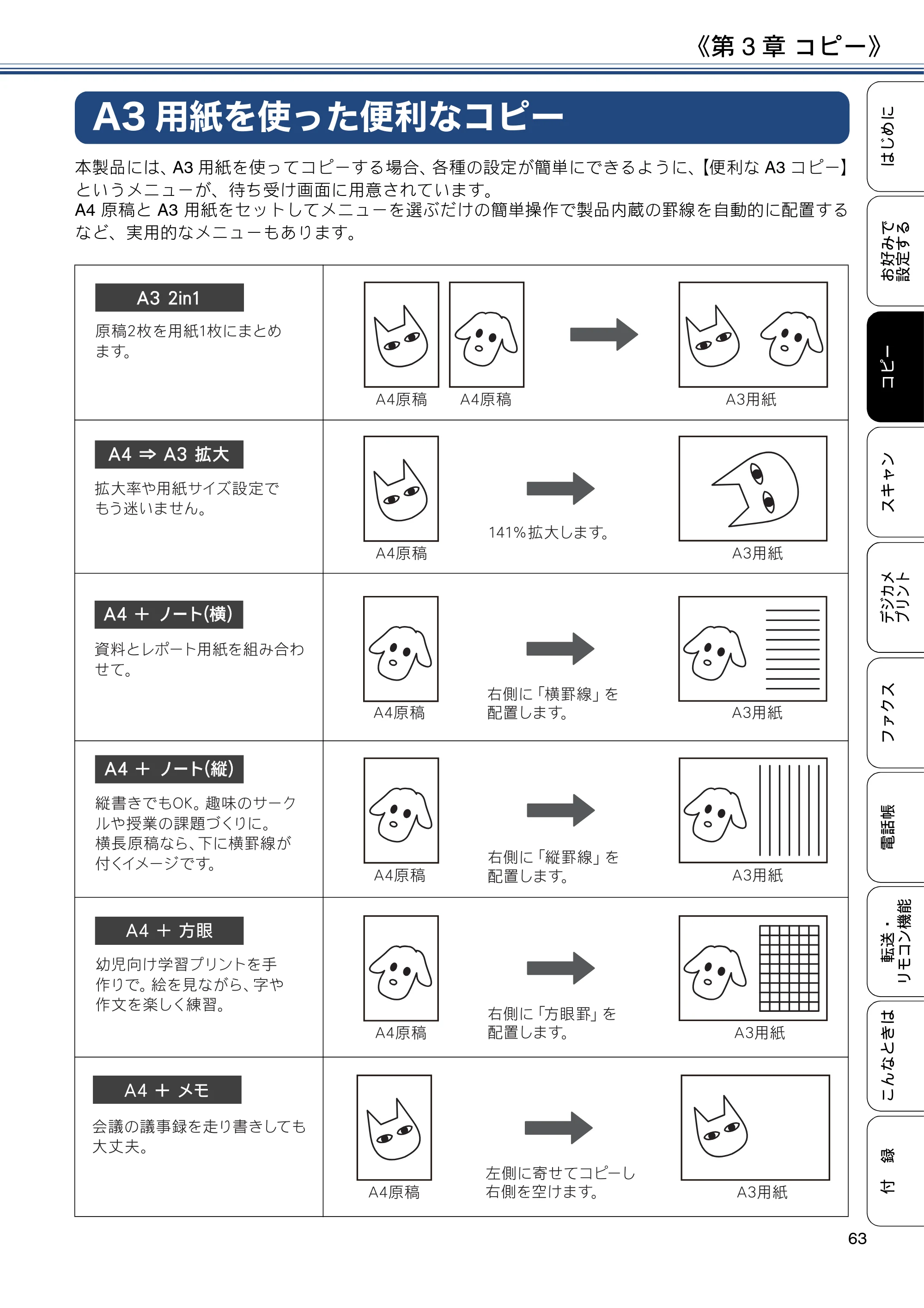 ブラザー MFC-J4725N ユーザーズガイド ～応用編～ — A3用紙を使った便利なコピー — 原本ページ — 63ページ