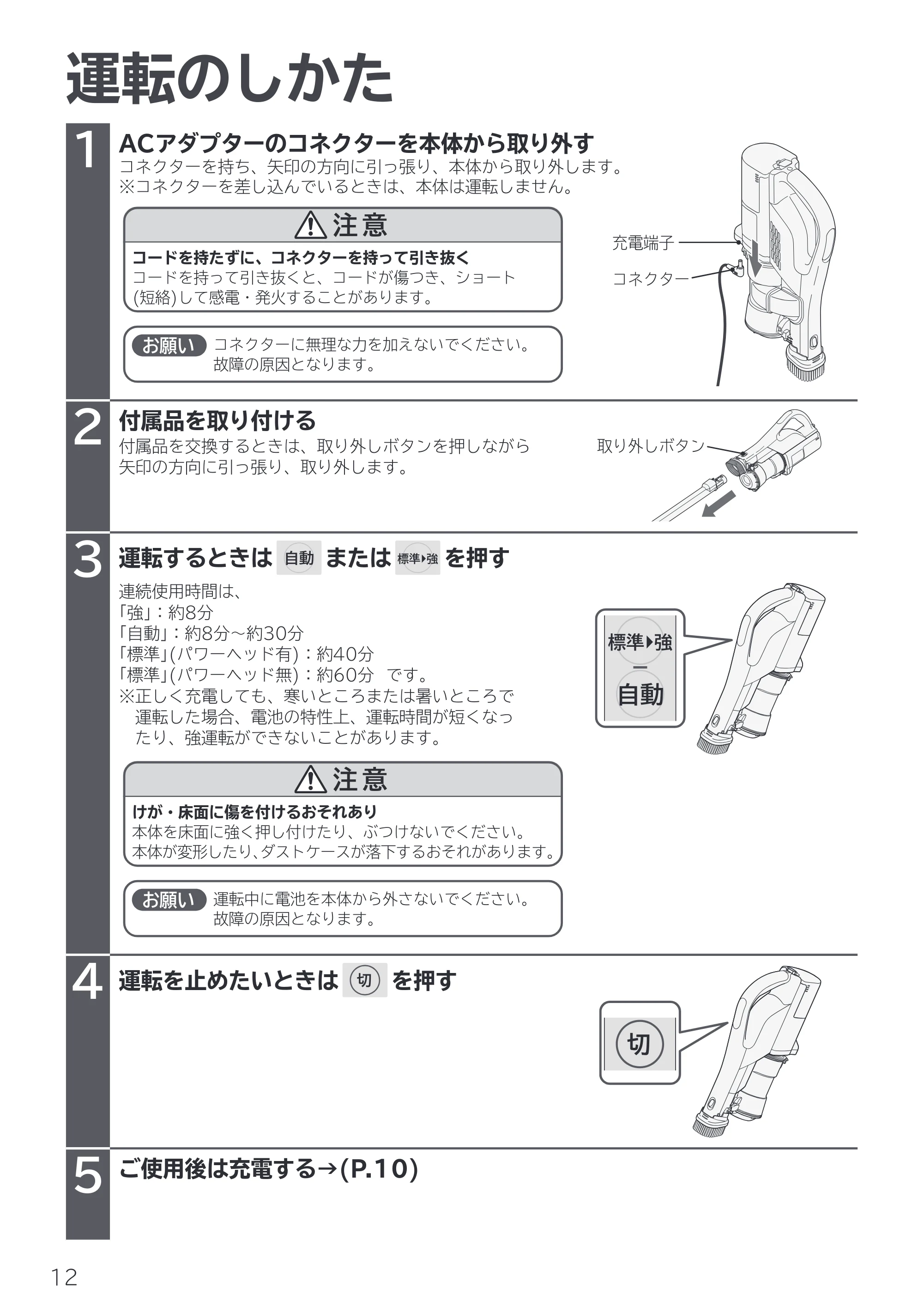 日立 PV-BL45E6 取扱説明書 — 運転のしかた — 原本ページ — 12ページ