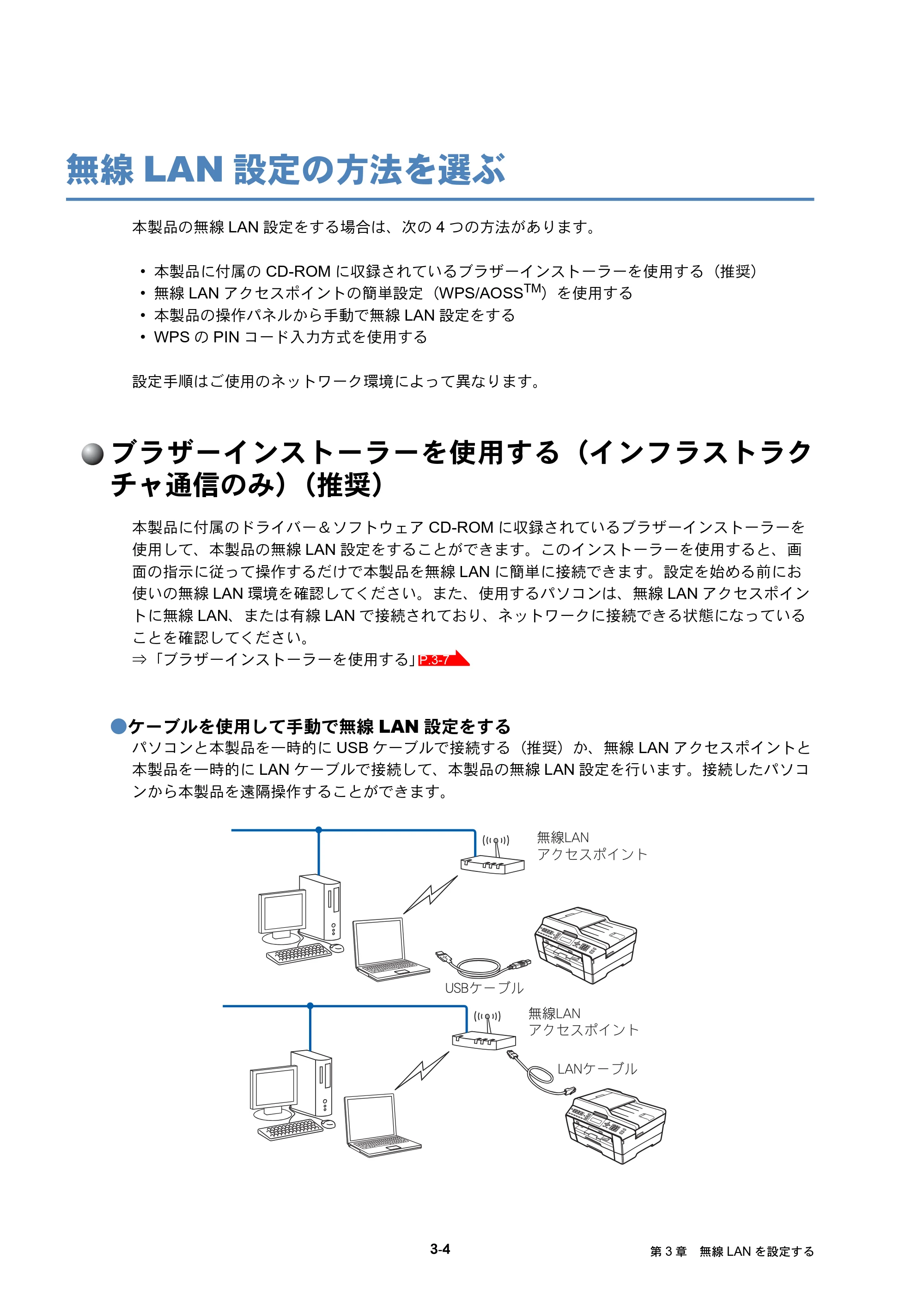 ブラザー MFC-J6510DW / MFC-J6710CDW / MFC-J6910CDW ユーザーズガイド ～ネットワーク操作編～ — 無線LAN設定の方法を選ぶ — 原本ページ — 19ページ