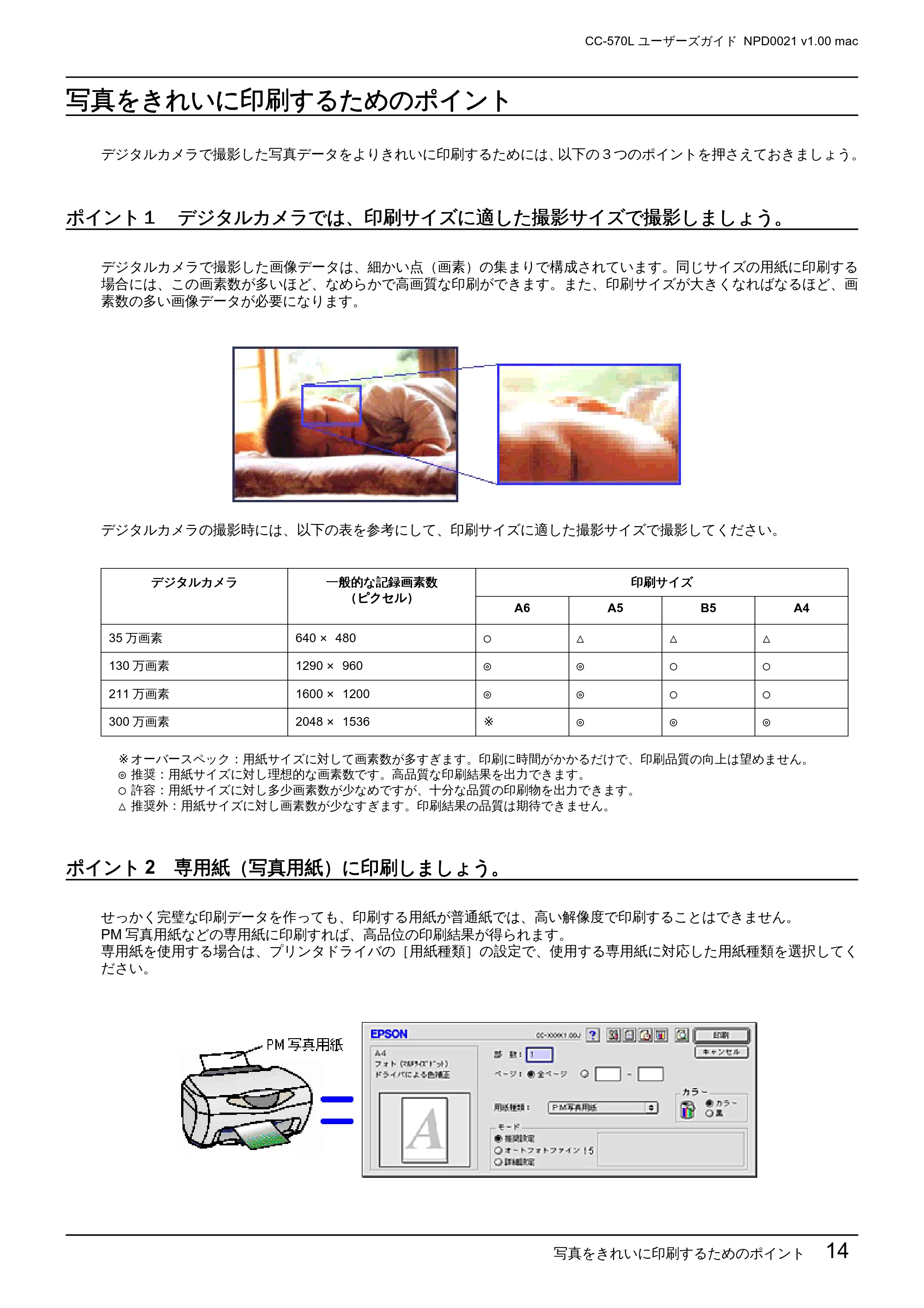 エプソン CC-570L CC-570L ユーザーズガイド (Macintosh版) — 写真をきれいに印刷するためのポイント — 原本ページ — 14ページ