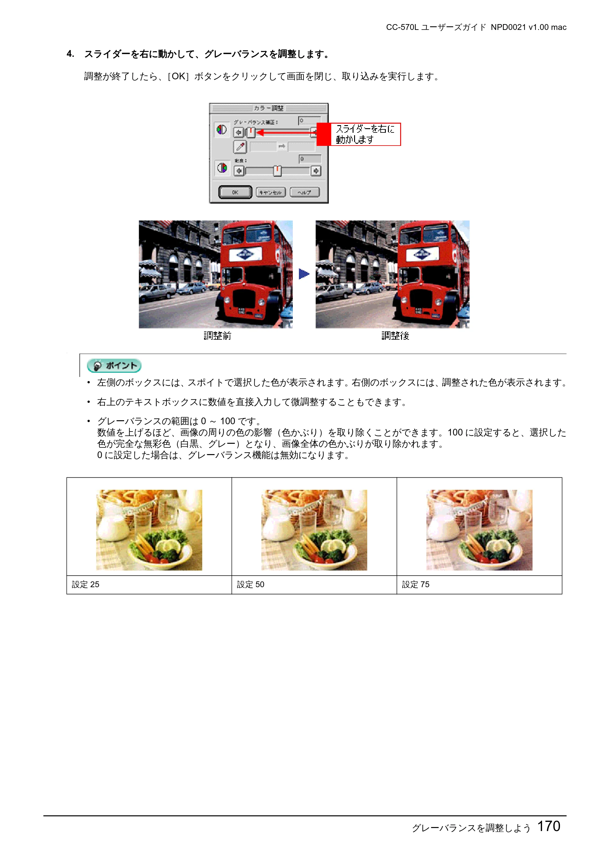エプソン CC-570L CC-570L ユーザーズガイド (Macintosh版) — グレーバランスを調整しよう170 — 原本ページ — 170ページ