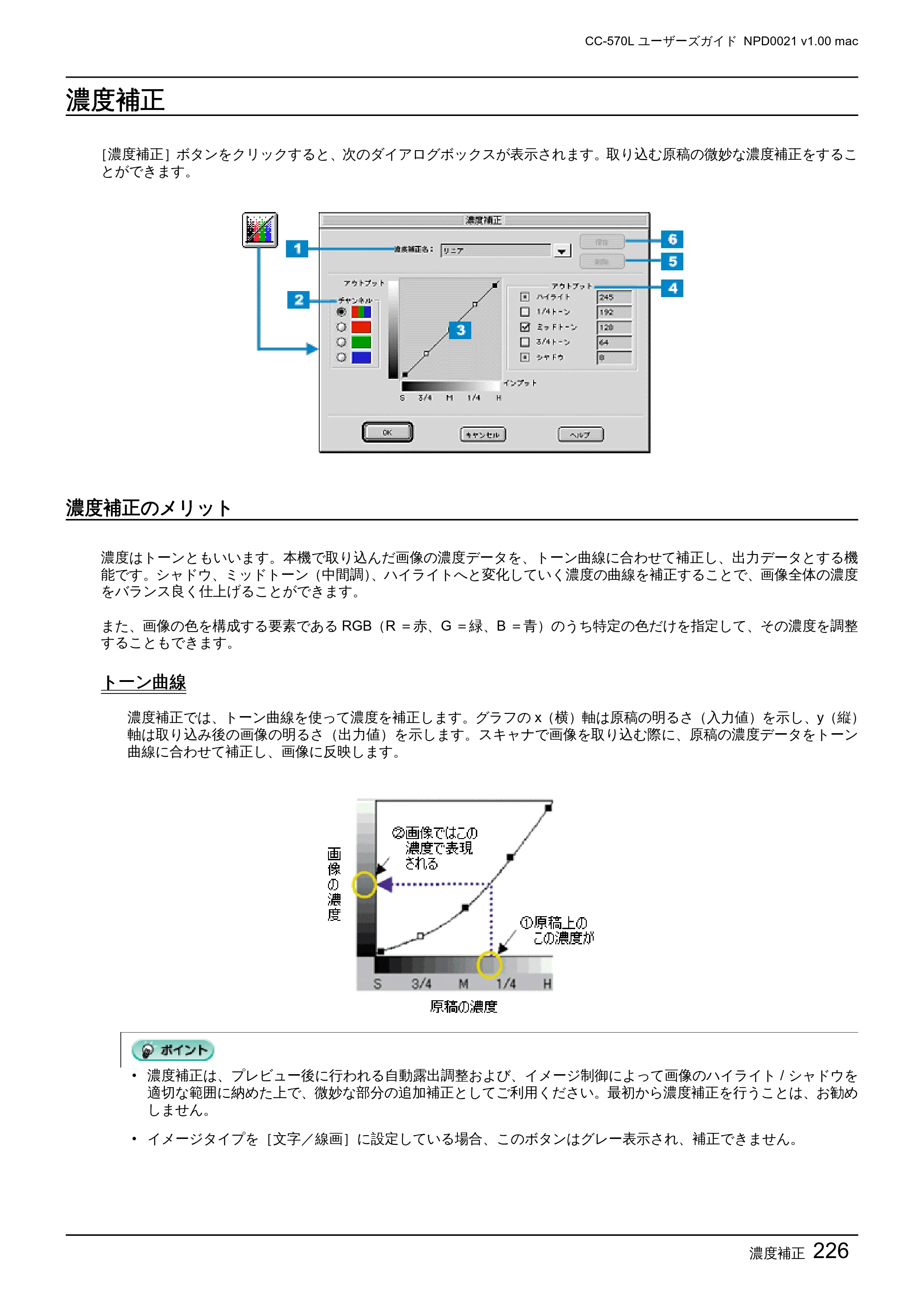 エプソン CC-570L CC-570L ユーザーズガイド (Macintosh版) — 濃度補正 — 原本ページ — 226ページ