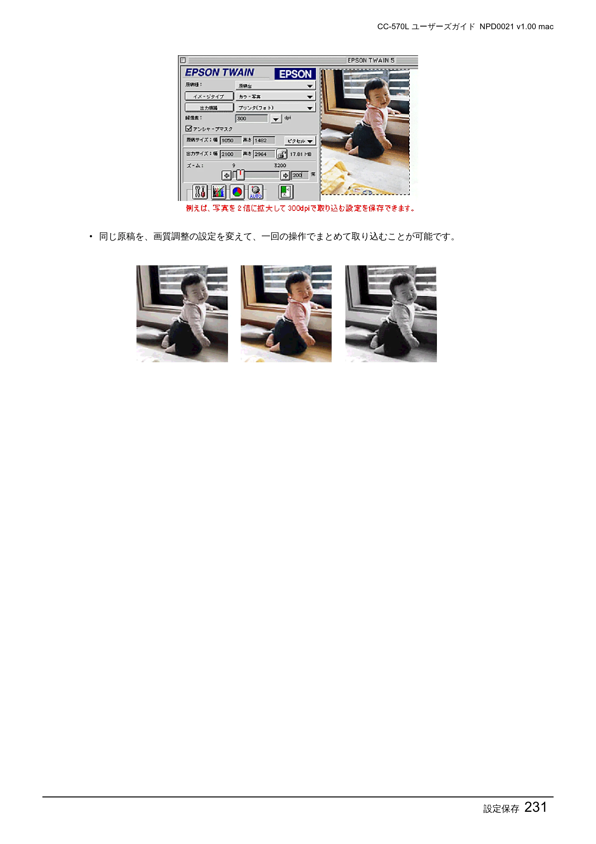 エプソン CC-570L CC-570L ユーザーズガイド (Macintosh版) — 設定保存231 — 原本ページ — 231ページ