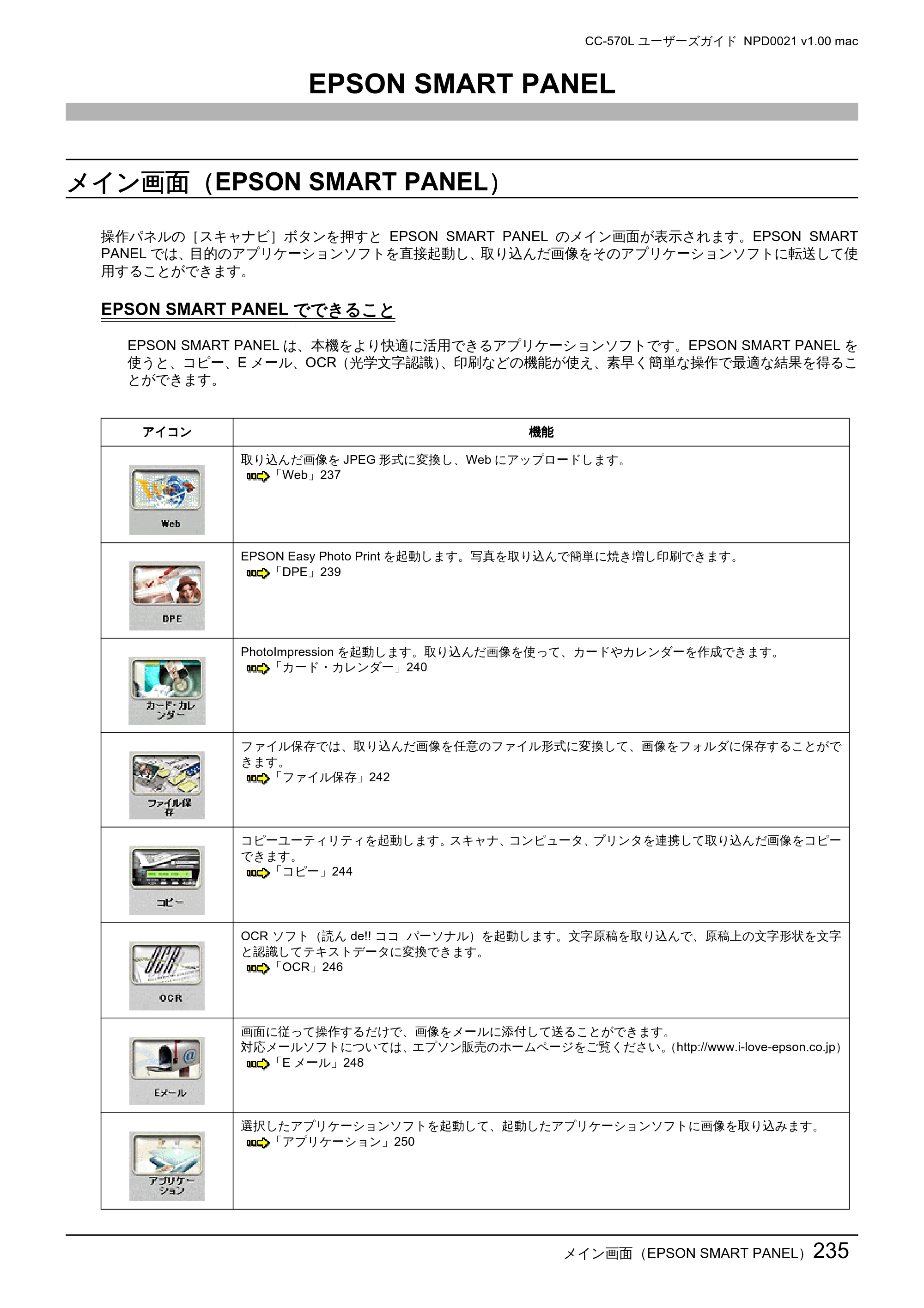 エプソン CC-570L CC-570L ユーザーズガイド (Macintosh版) — EPSON SMART PANEL — 原本ページ — 235ページ