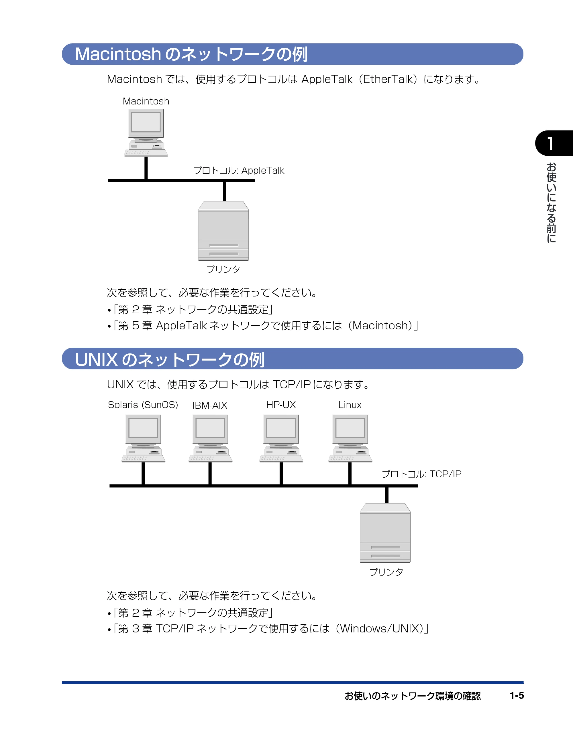 キヤノン LBP3930/3910 ネットワークガイド／本編 2008年1月21日掲載 （PDF形式／5.39Mバイト） — Macintoshのネットワークの例 — 原本ページ — 14ページ