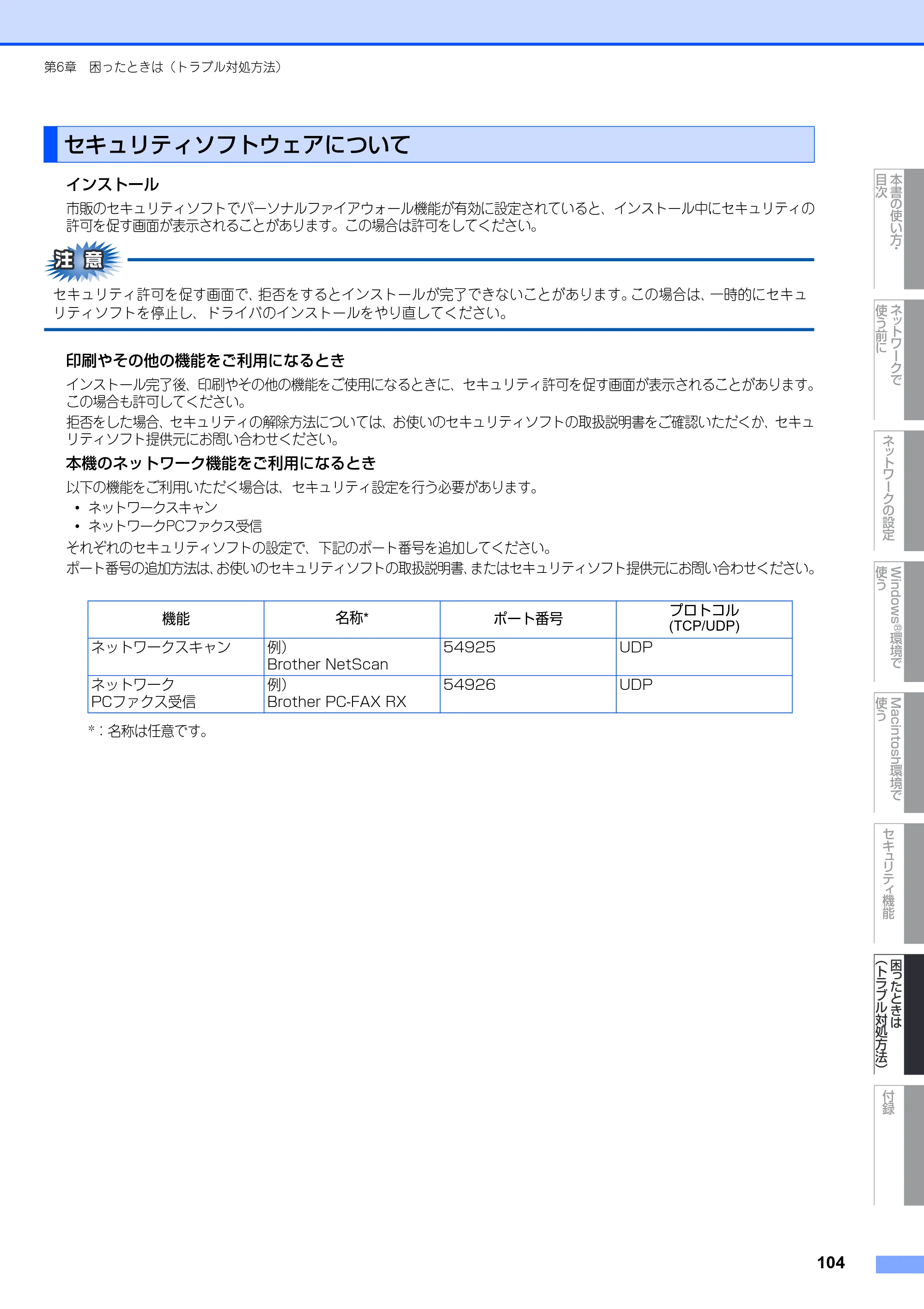ブラザー MFC-8380DN ユーザーズガイド ～ネットワーク設定編～ — セキュリティソフトウェアについて — 原本ページ — 105ページ