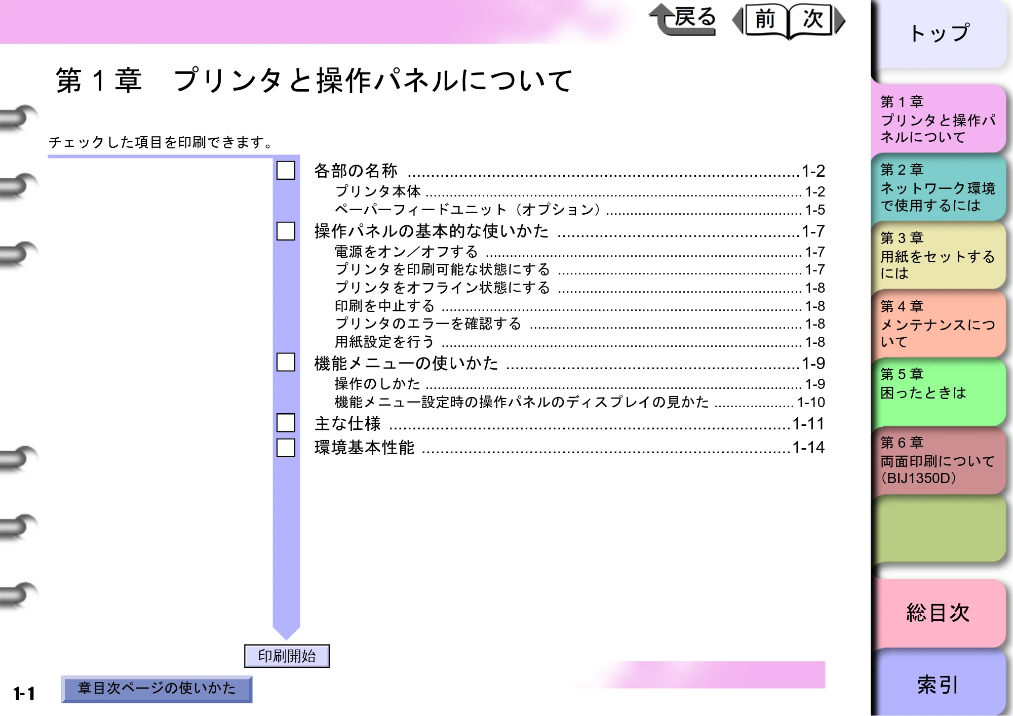 キヤノン BIJ2350/BIJ1350/BIJ1350D ユーザーズガイド（LIPS編） （PDF形式／13.25Mバイト） — 第1章 プリンタと操作パネルについて — 原本ページ — 4ページ