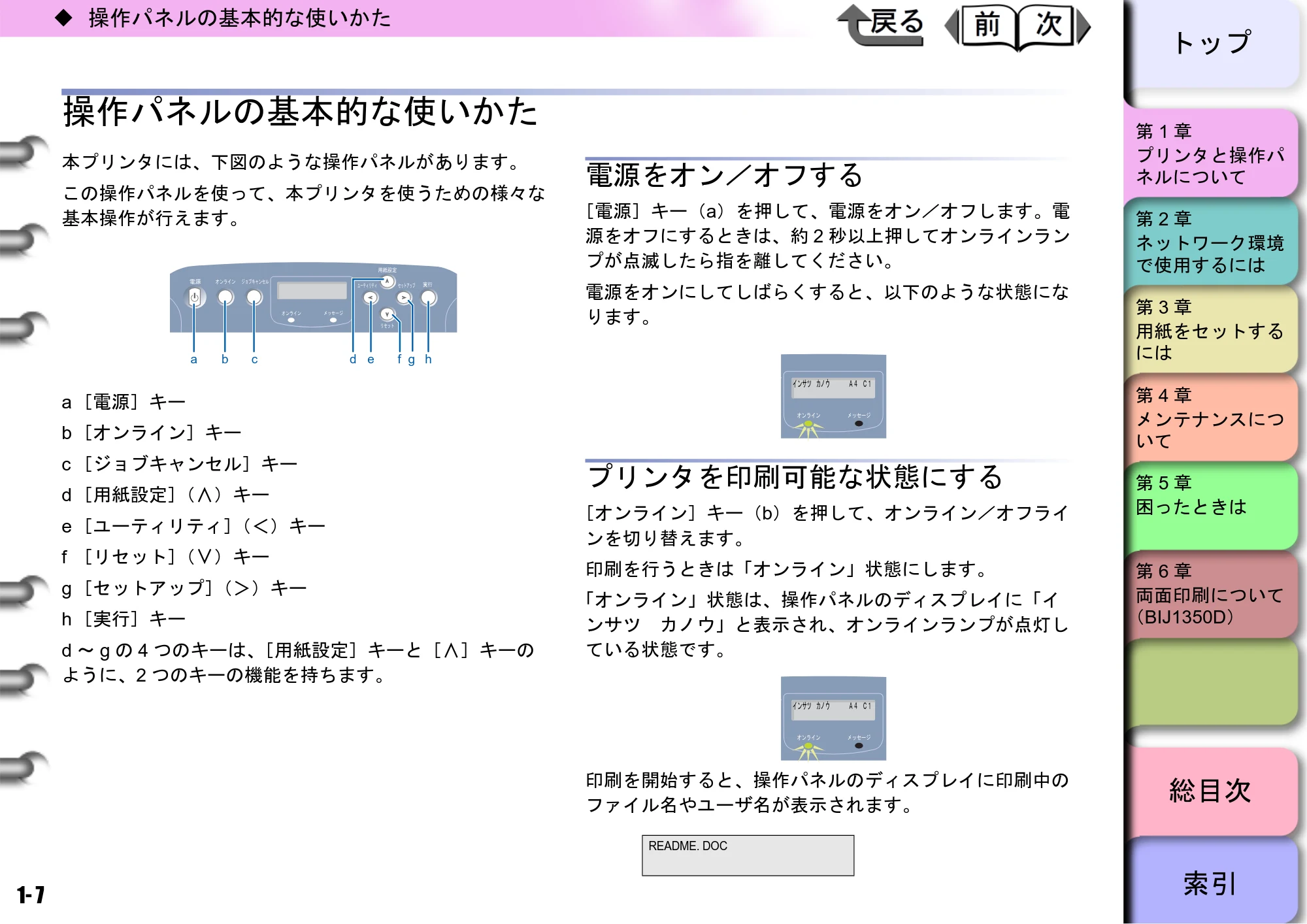キヤノン BIJ2350/BIJ1350/BIJ1350D ユーザーズガイド（LIPS編） （PDF形式／13.25Mバイト） — 操作パネルの基本的な使いかた — 原本ページ — 10ページ