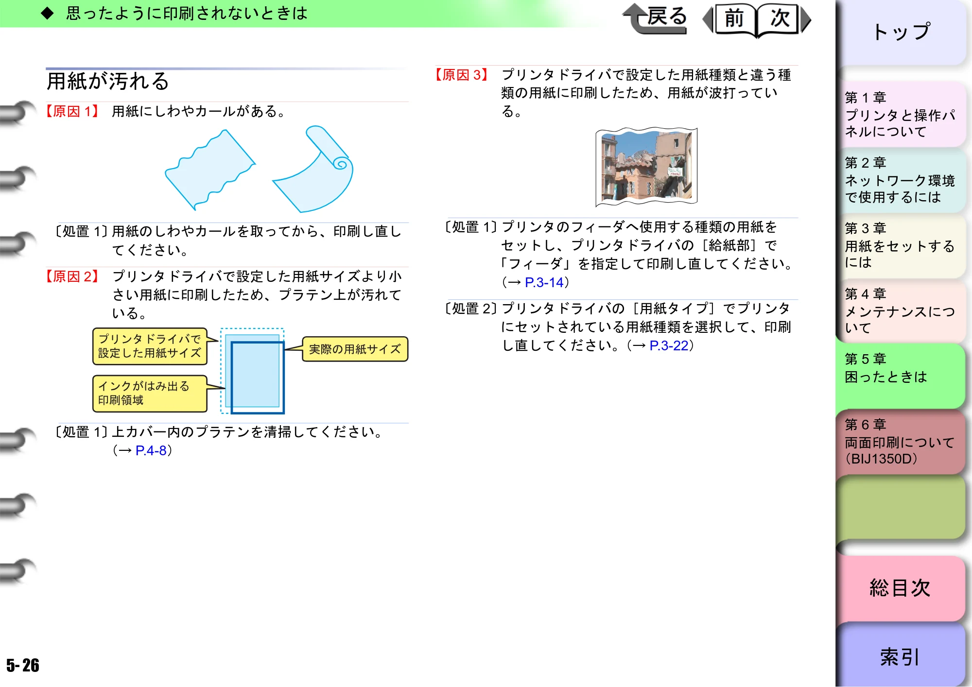キヤノン BIJ2350/BIJ1350/BIJ1350D ユーザーズガイド（LIPS編） （PDF形式／13.25Mバイト） — 用紙が汚れる — 原本ページ — 131ページ