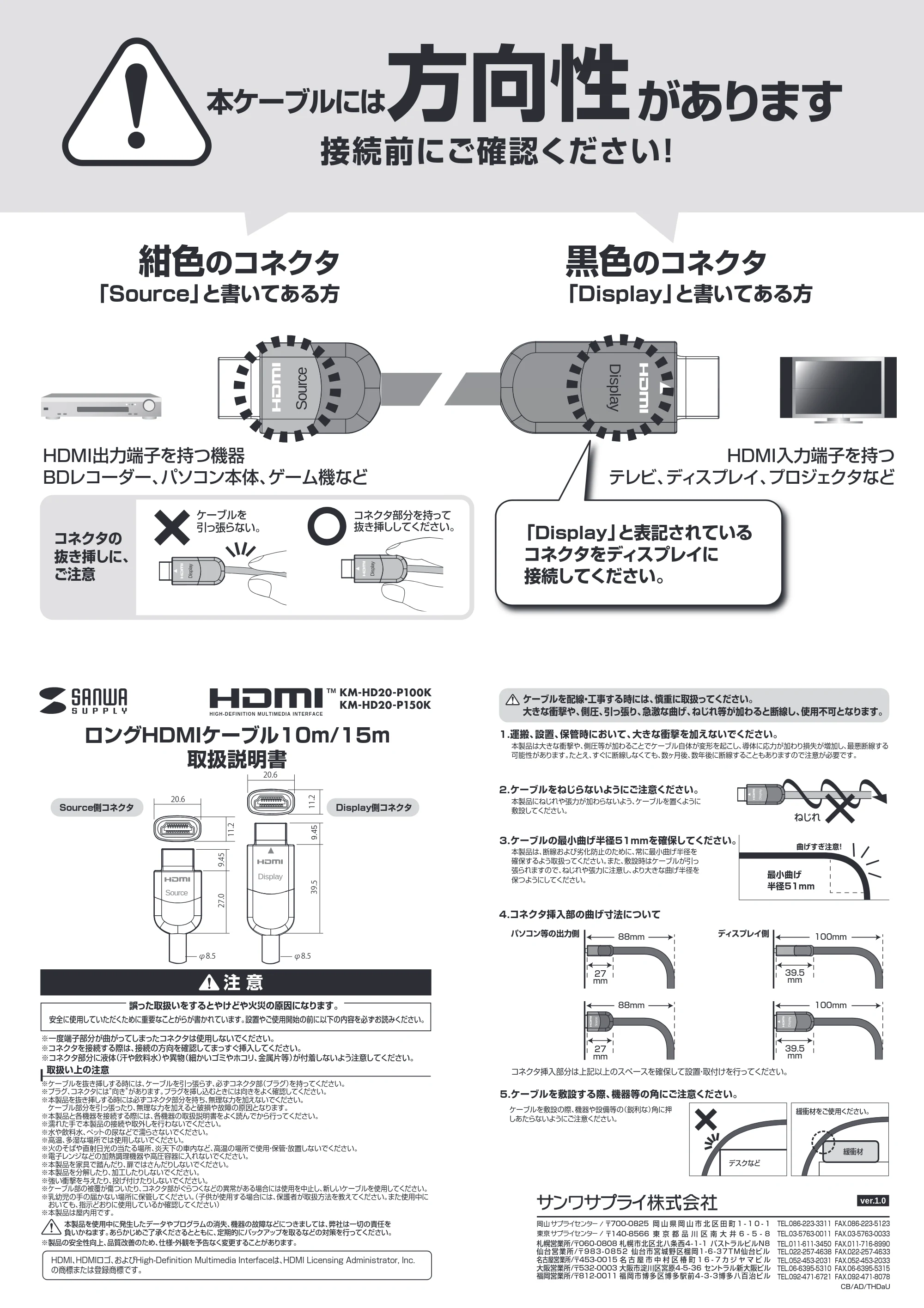 サンワサプライ KM-HD20-P100K / KM-HD20-P150K 取扱説明書 — 原本ページ — 1ページ
