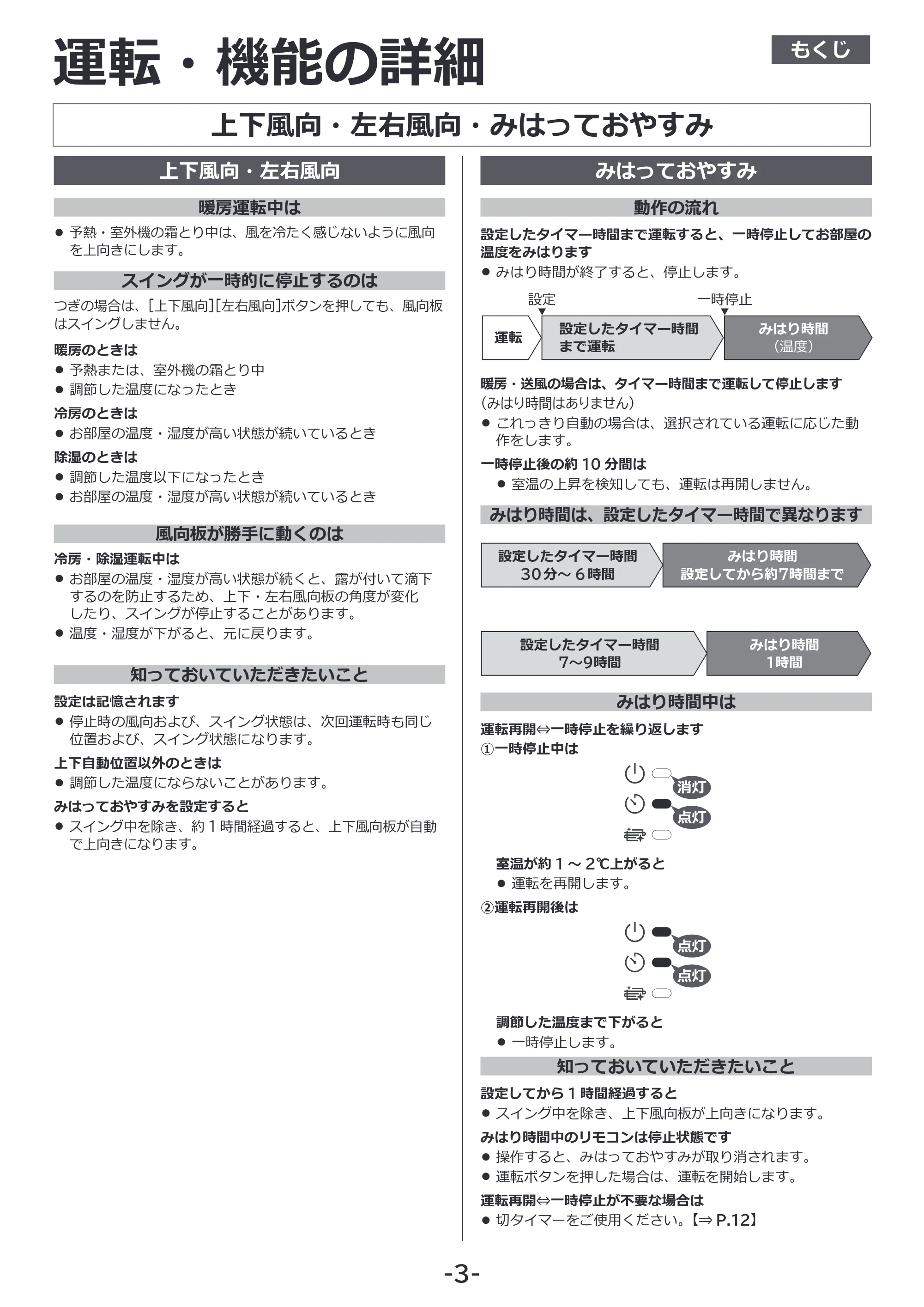 日立 RAS-ER2226S / RAS-ER2526S / RAS-ER2826S 補足説明書(Web掲載のみ) — 上下風向・左右風向・みはっておやすみ — 原本ページ — 3ページ