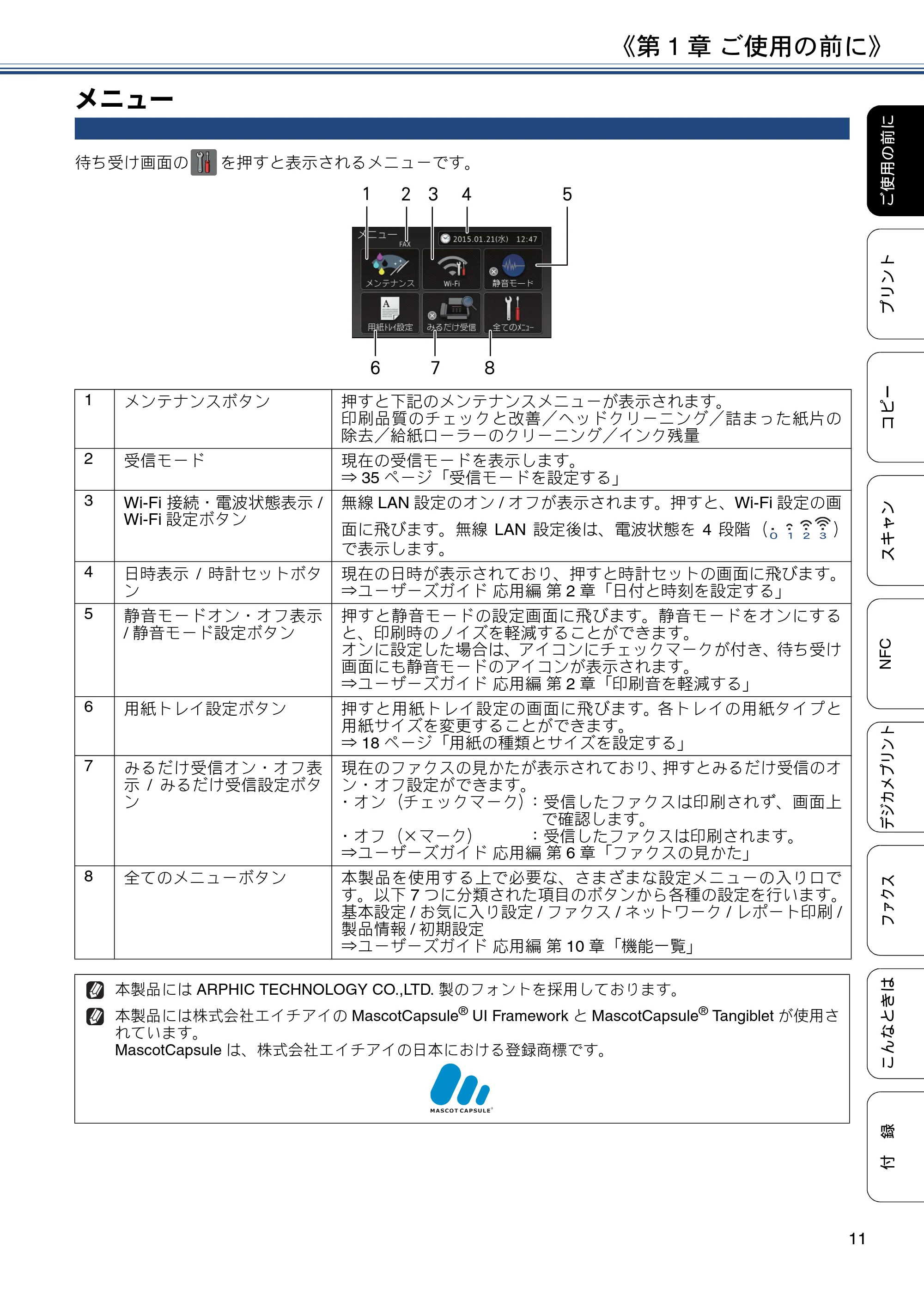 ブラザー MFC-J4720N ユーザーズガイド ~基本編~ — メニュー — 原本ページ — 11ページ