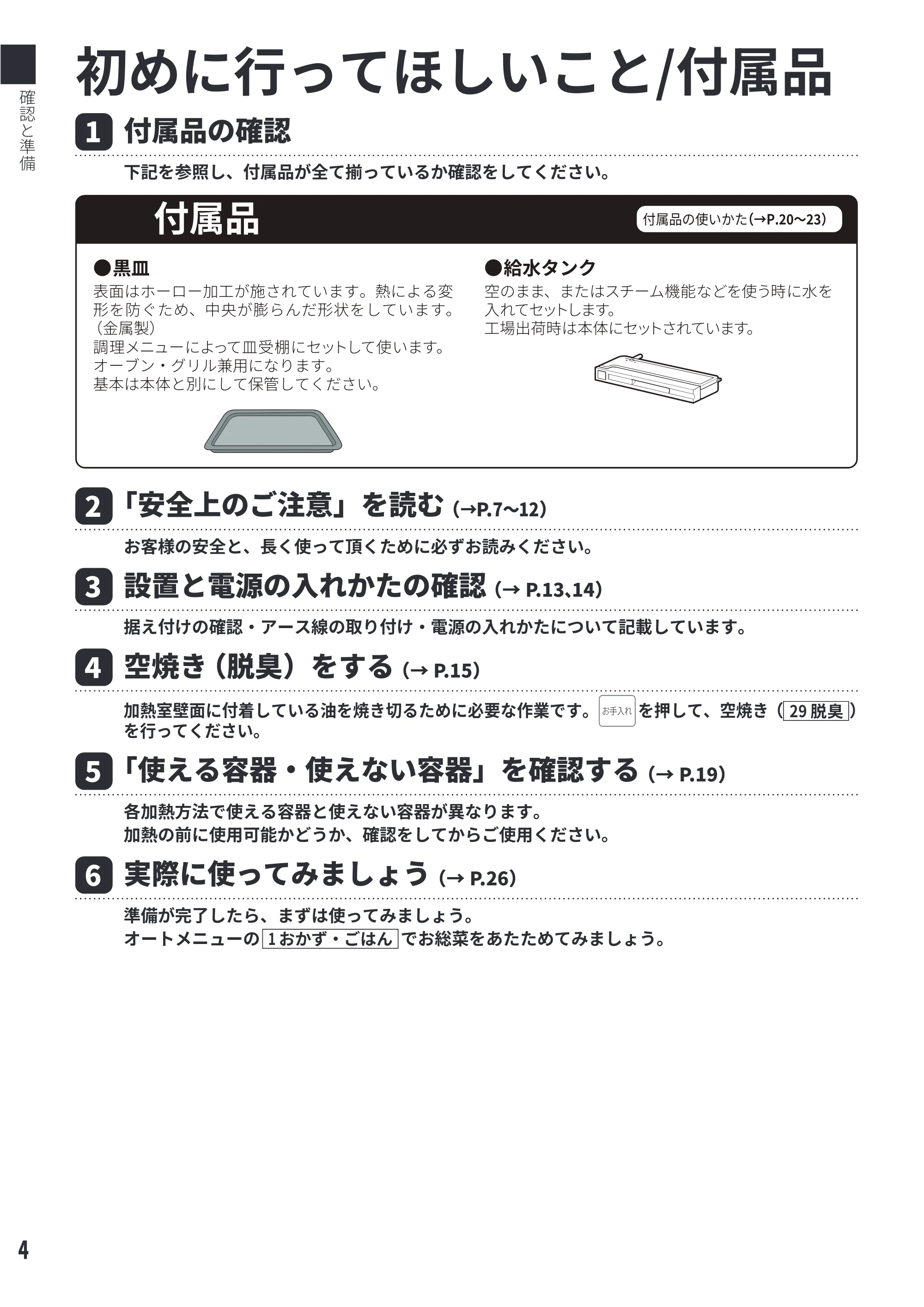 日立 MRO-S23D 取扱説明書 — 確認と準備 — 原本ページ — 4ページ