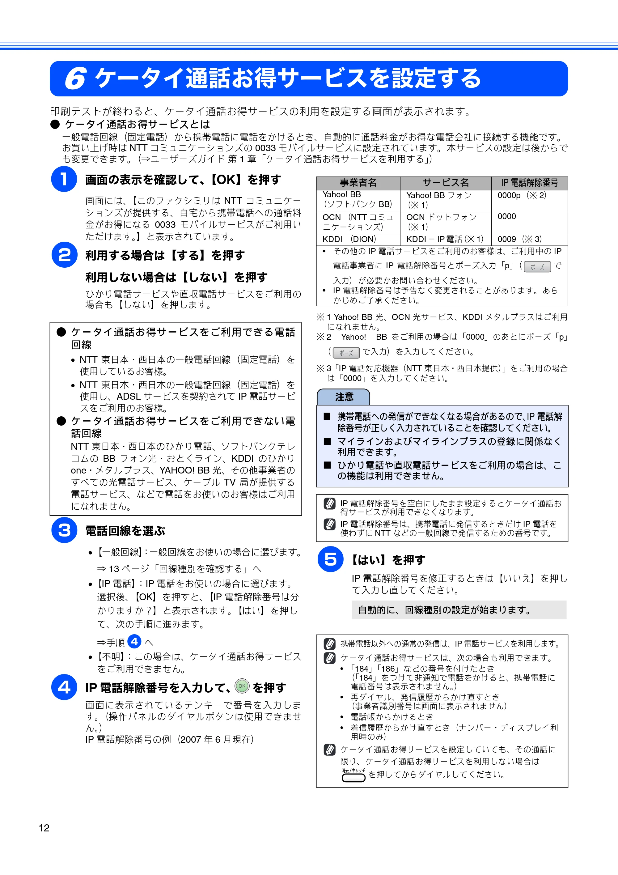 ブラザー MFC-930CDN / MFC-930CDWN かんたん設置ガイド — ケータイ通話お得サービスを設定する — 原本ページ — 14ページ