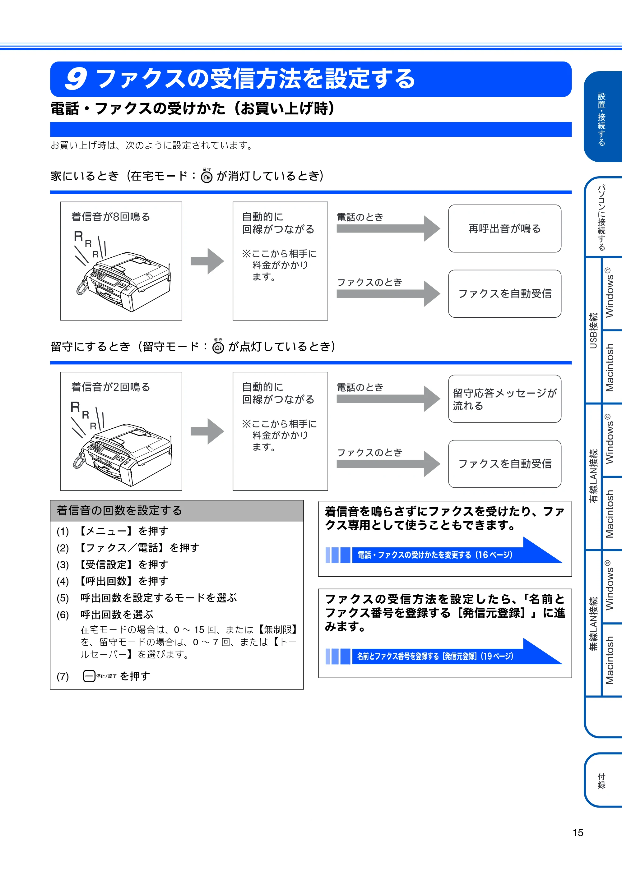 ブラザー MFC-930CDN / MFC-930CDWN かんたん設置ガイド — ファクスの受信方法を設定する — 原本ページ — 17ページ