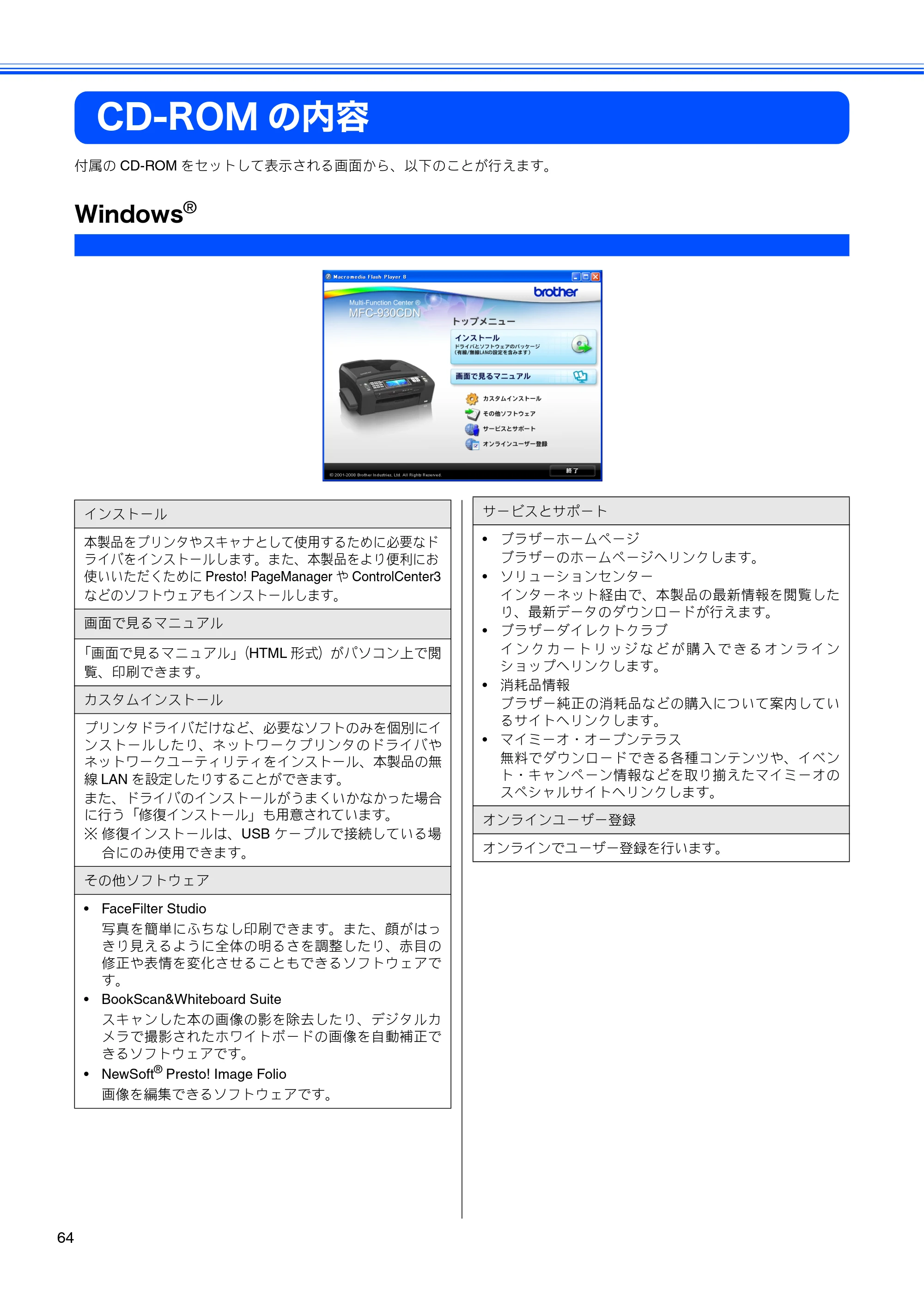 ブラザー MFC-930CDN / MFC-930CDWN かんたん設置ガイド — CD-ROMの内容 — 原本ページ — 66ページ