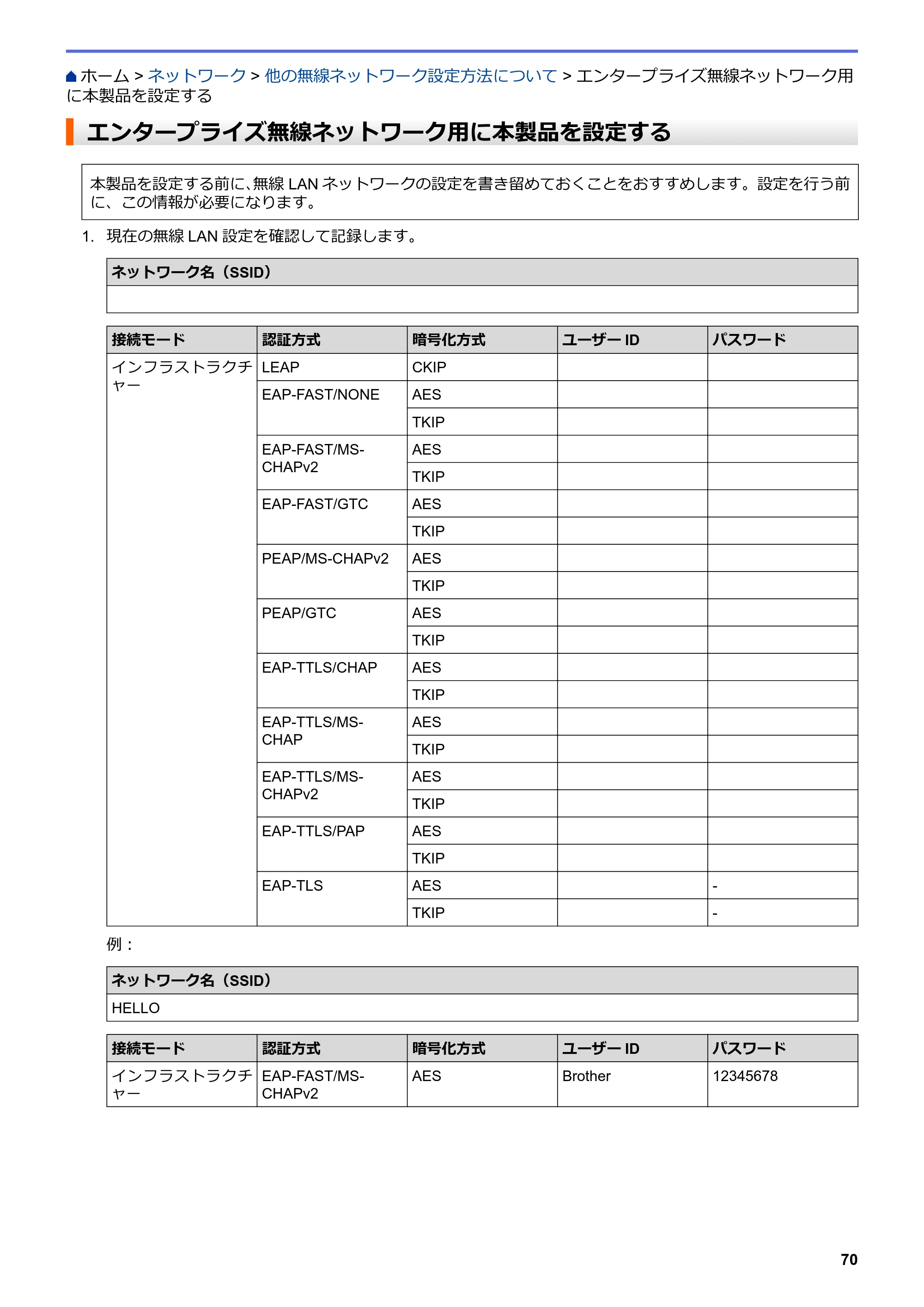 ブラザー HL-L3230CDW オンラインユーザーズガイド — エンタープライズ無線ネットワーク用に本製品を設定する — 原本ページ — 74ページ