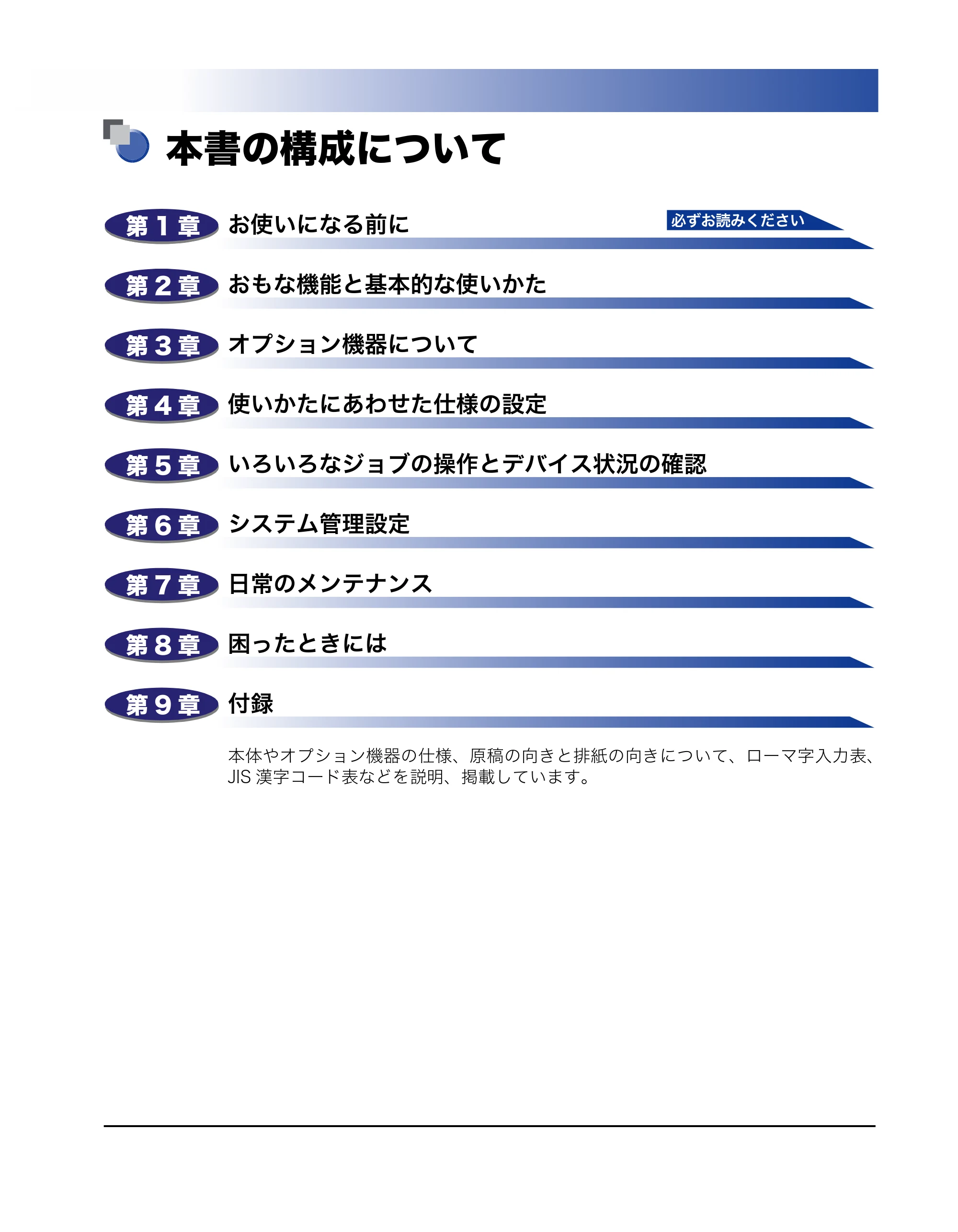 キヤノン MF7455N/MF7430 ユーザーズガイド 2010年10月12日更新 （PDF形式／22.59Mバイト） — 本書の構成について — 原本ページ — 3ページ