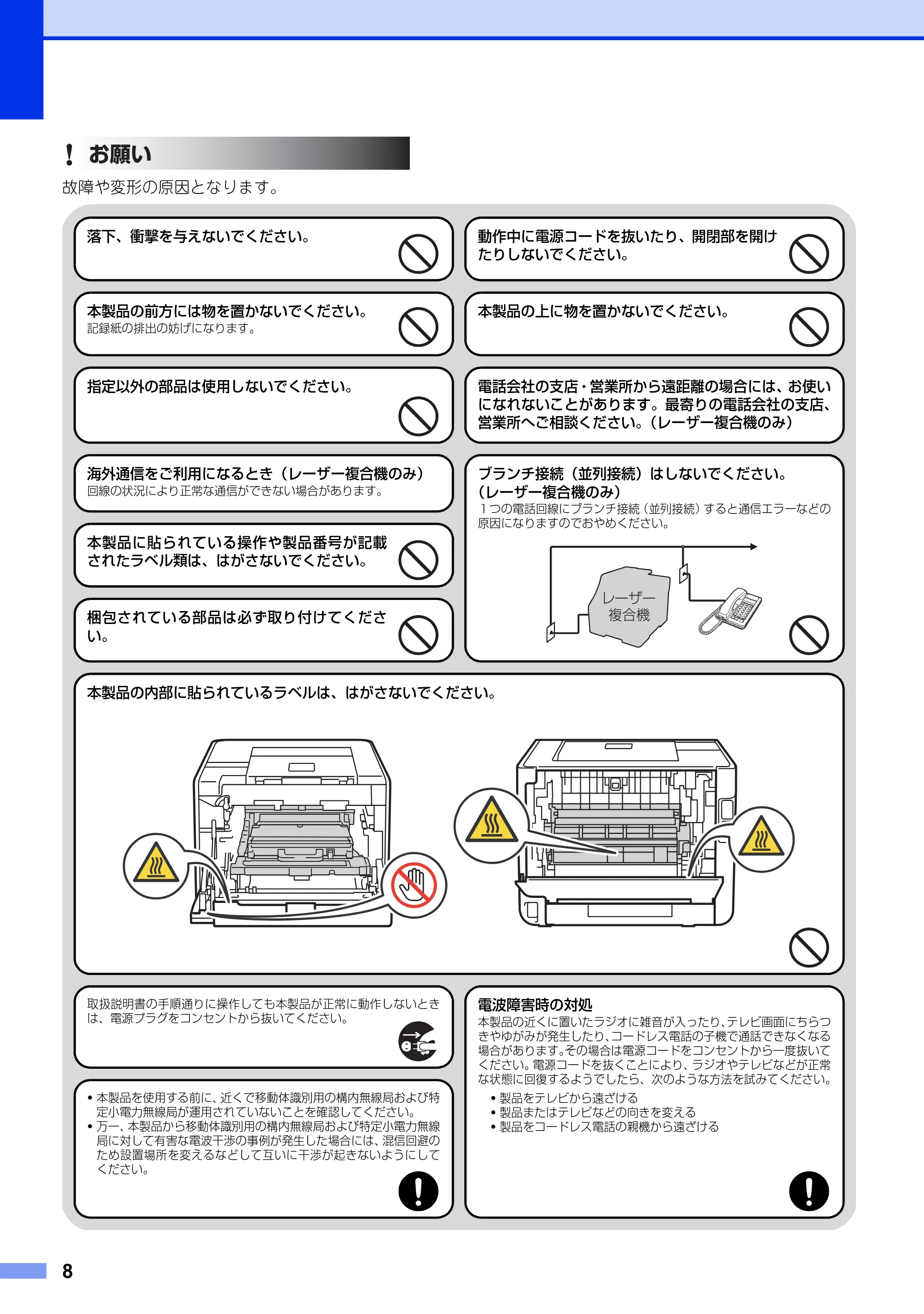ブラザー HL-4570CDW/ HL-4570CDWT / MFC-9460CDN / MFC-9970CDW 安全にお使いいただくために — 原本ページ — 8ページ