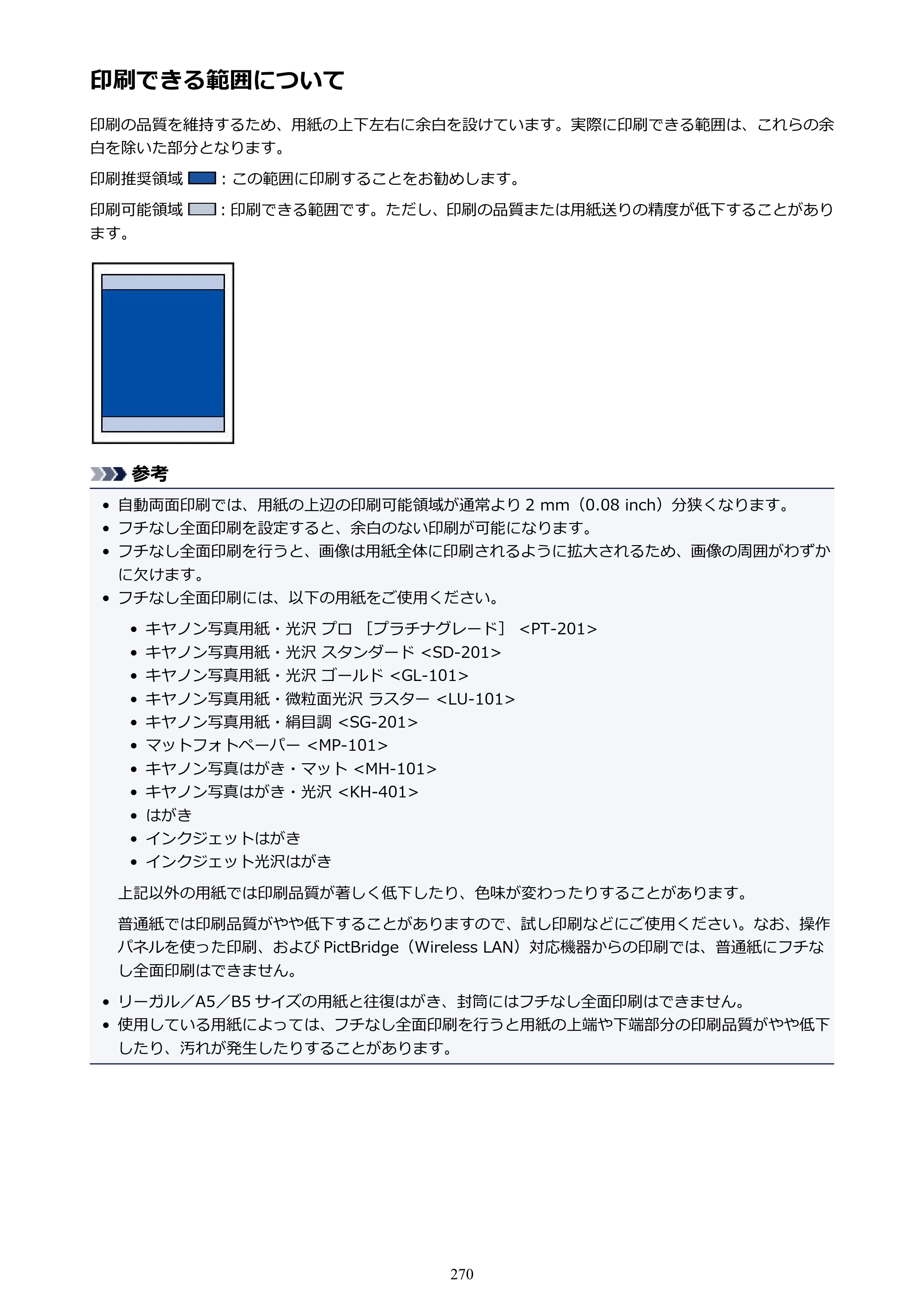 キヤノン PIXUS MG3630 MG3630 （PDF） オンラインマニュアル - 取扱説明書 - （Mac） 2026年5月21日更新（PDF：9.2MB） — 印刷できる範囲について — 原本ページ — 270ページ