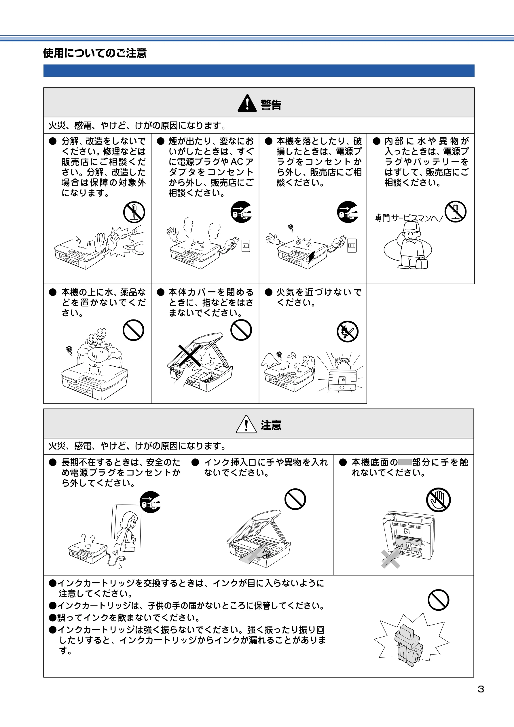 ブラザー DCP-110C 取扱説明書(本体) — 使用についてのご注意 — 図版 4-1 — 4ページ