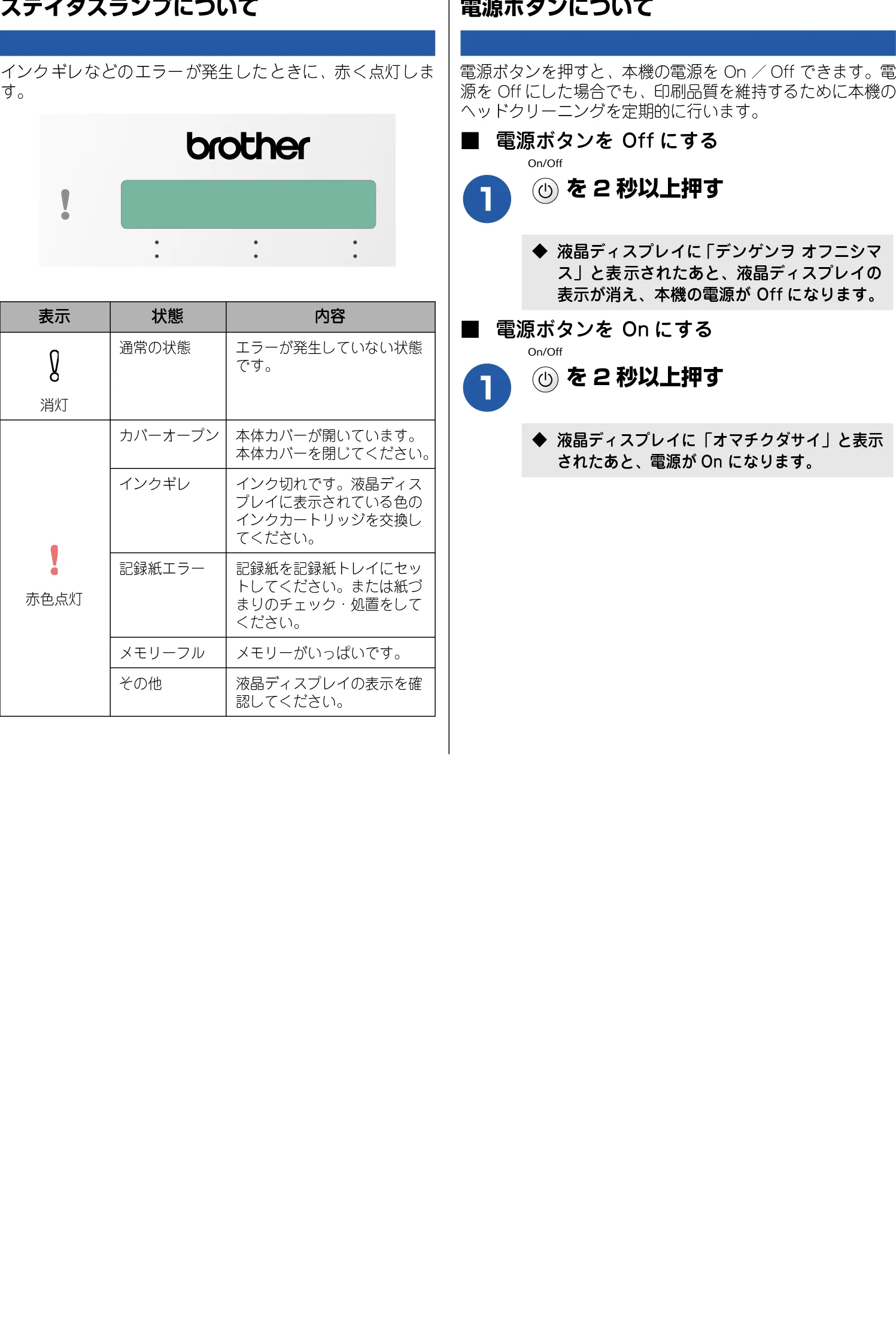 ブラザー DCP-110C 取扱説明書(本体) — ステイタスランプについて — 図版 17-1 — 17ページ